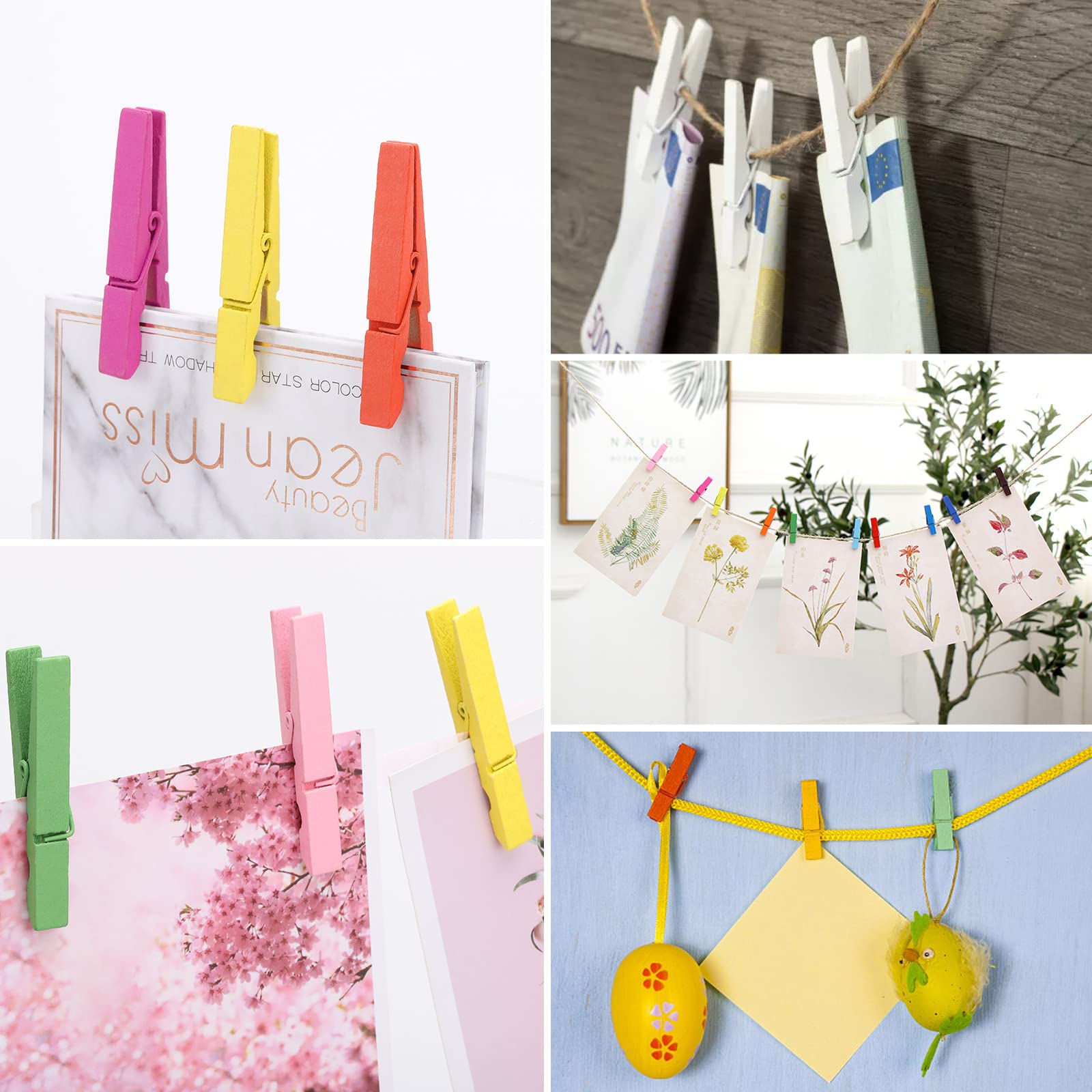 100pcs Colored Clothespins Wooden Heavy Duty Clothes Pins with Strength Spring - Wood Clips for Crafts Pictures Classroom Photos  3inch  Random Colors