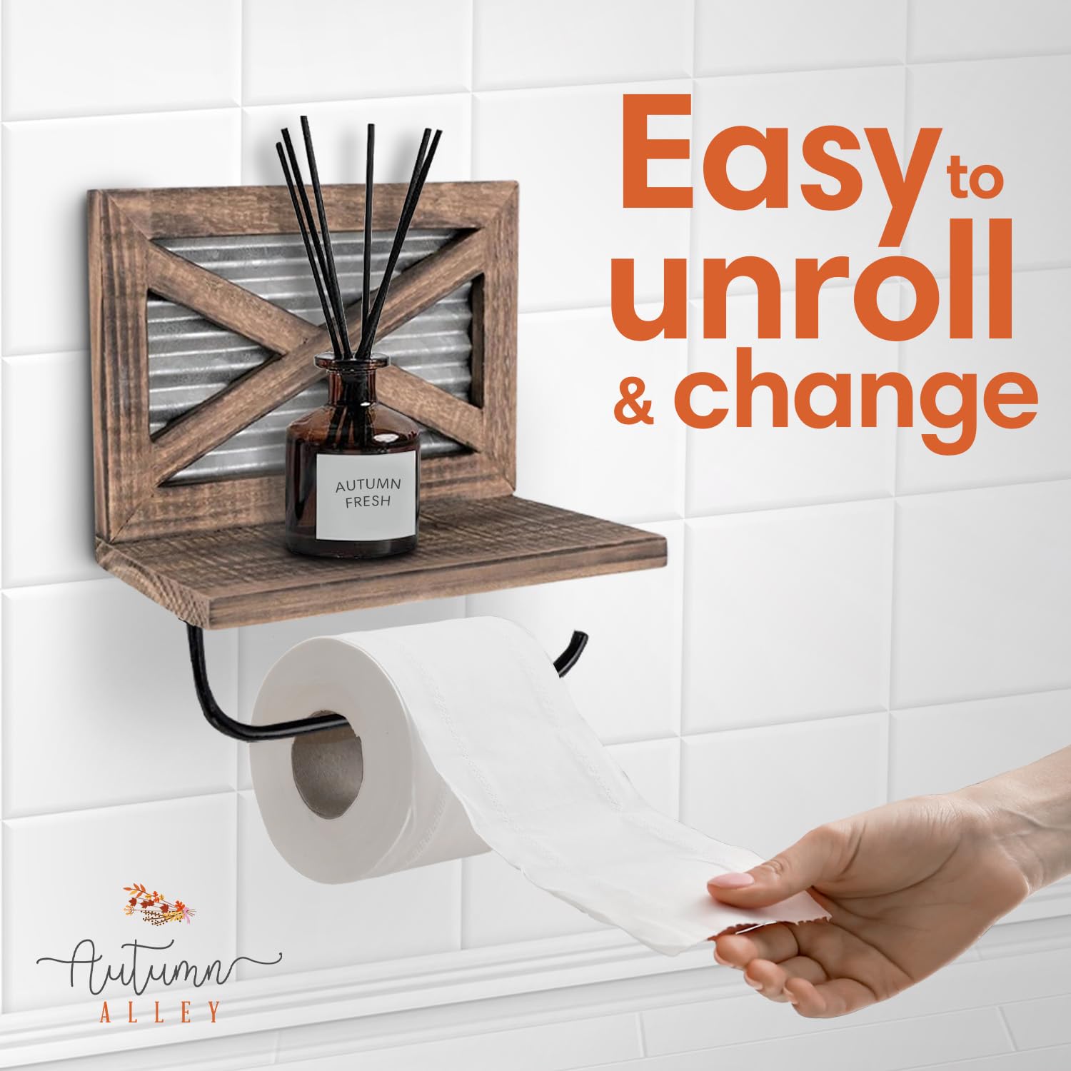 Autumn Alley Farmhouse Toilet Paper Holder With Shelf - Rustic Unique Accessories And Western Bathroom Decor Wall Mounted, Brown