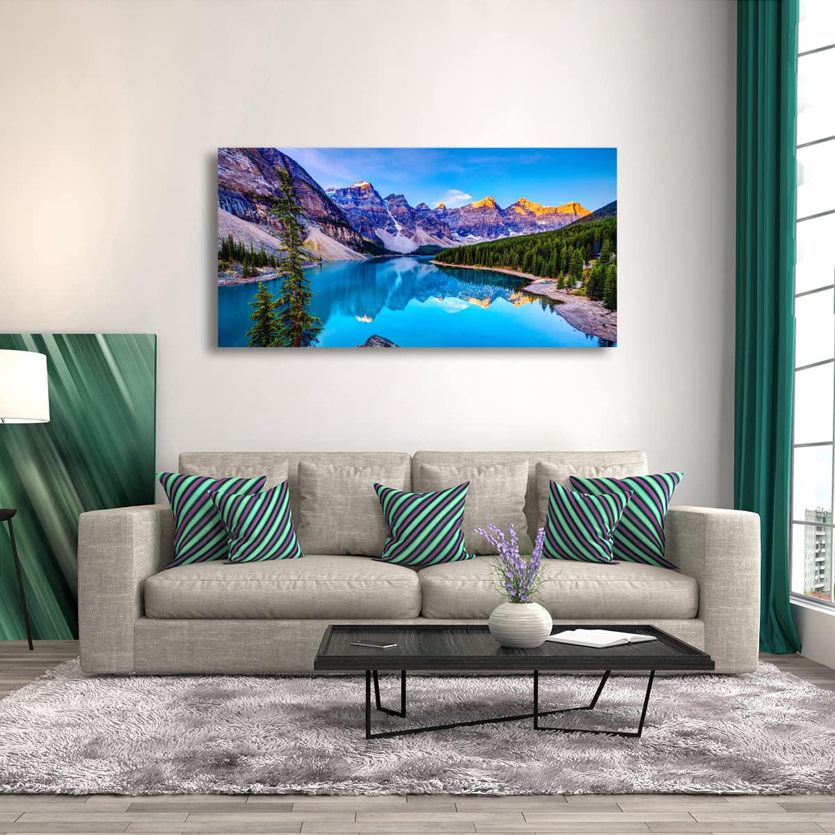 Wall Art Lake Mountain Landscape Picture Print Canvas Wall Art Modern Giclee Artwork Home Decor Stretched and Framed Ready to Hang 2cm Thick Frame  Waterproof Artwork