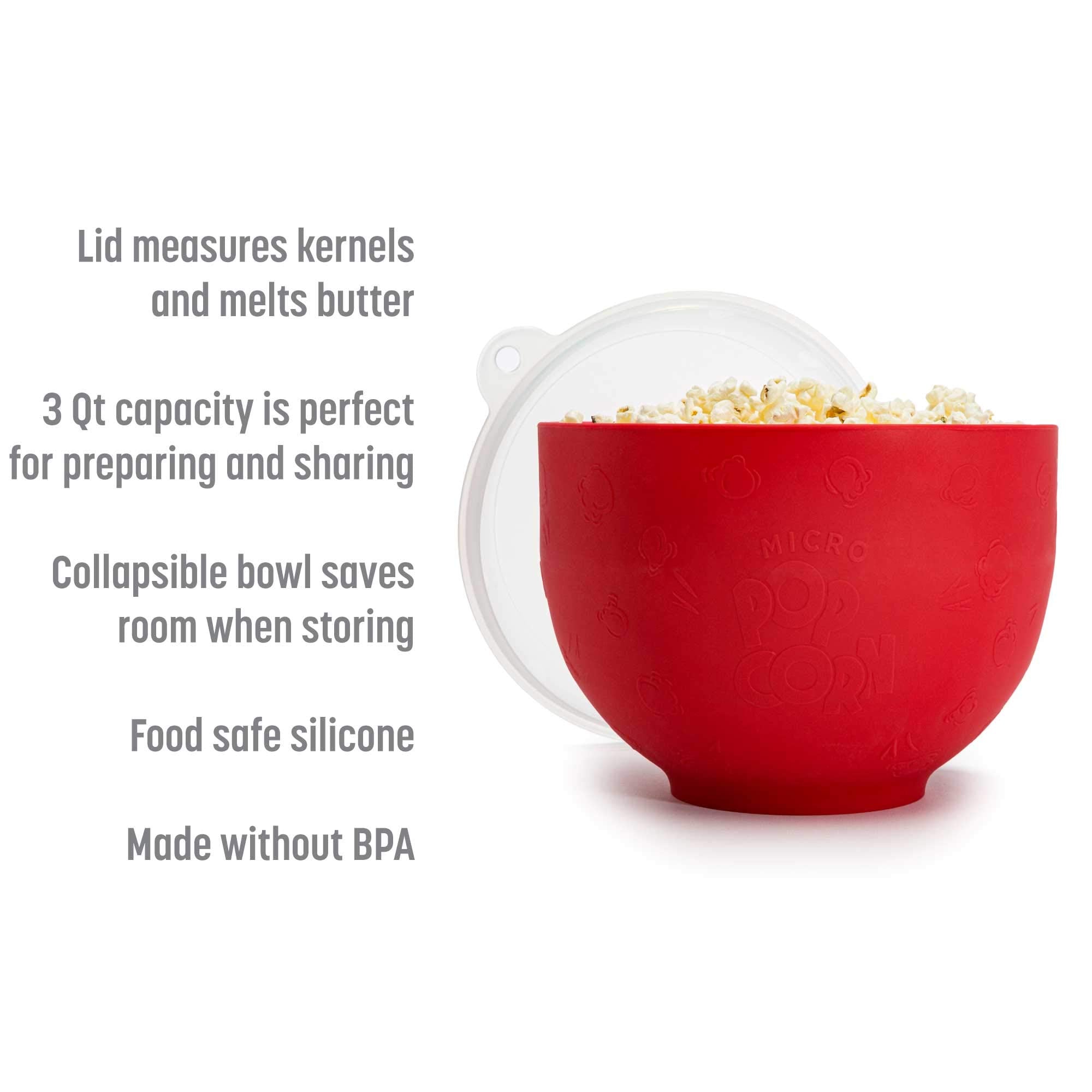 Goodful Silicone Popcorn Popper, Collapsible Hot Air Microwavable Popcorn Maker, Bowl Made Without Bpa, Red