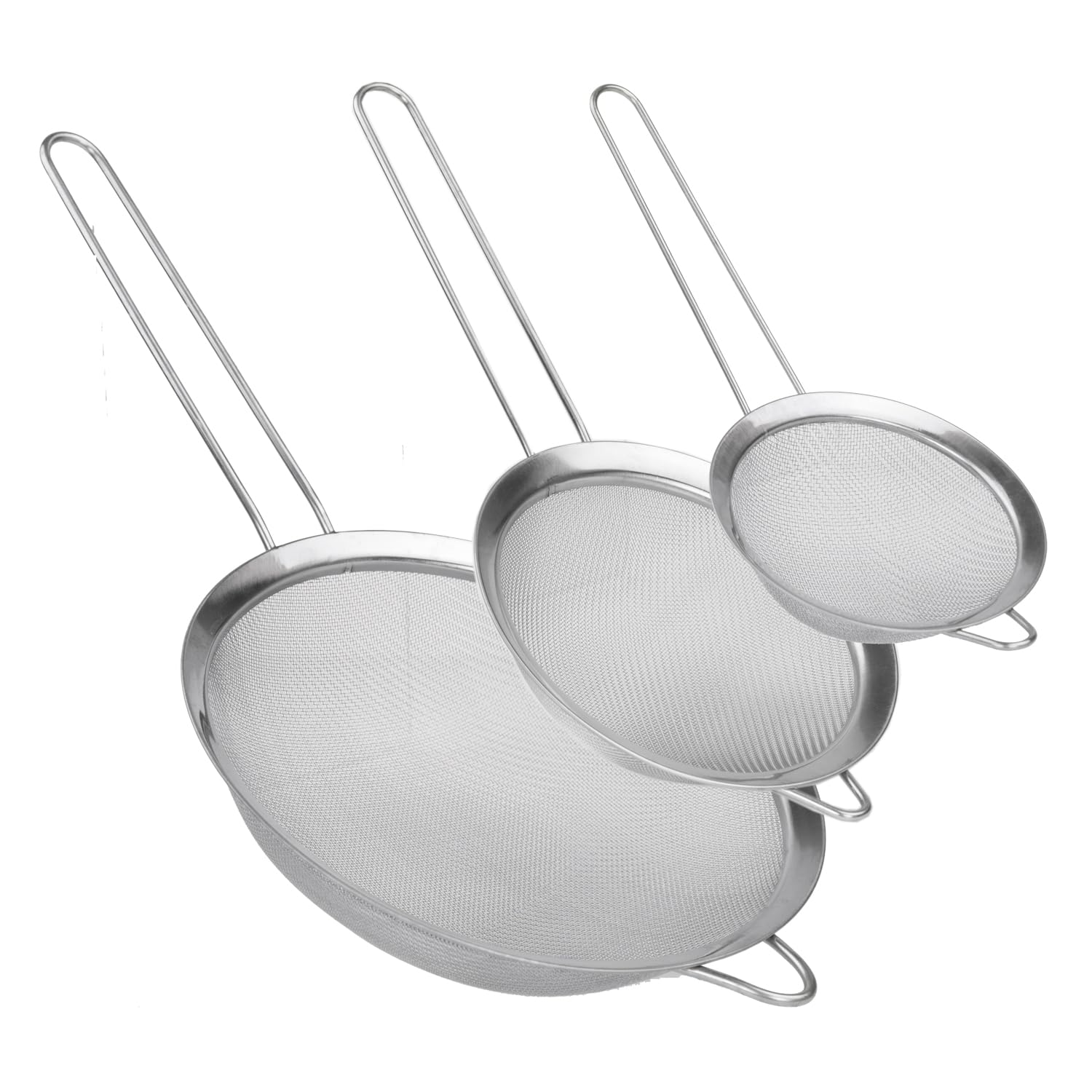 Home Basics Mesh Stainless Steel Strainer 3 Piece Set, Silver