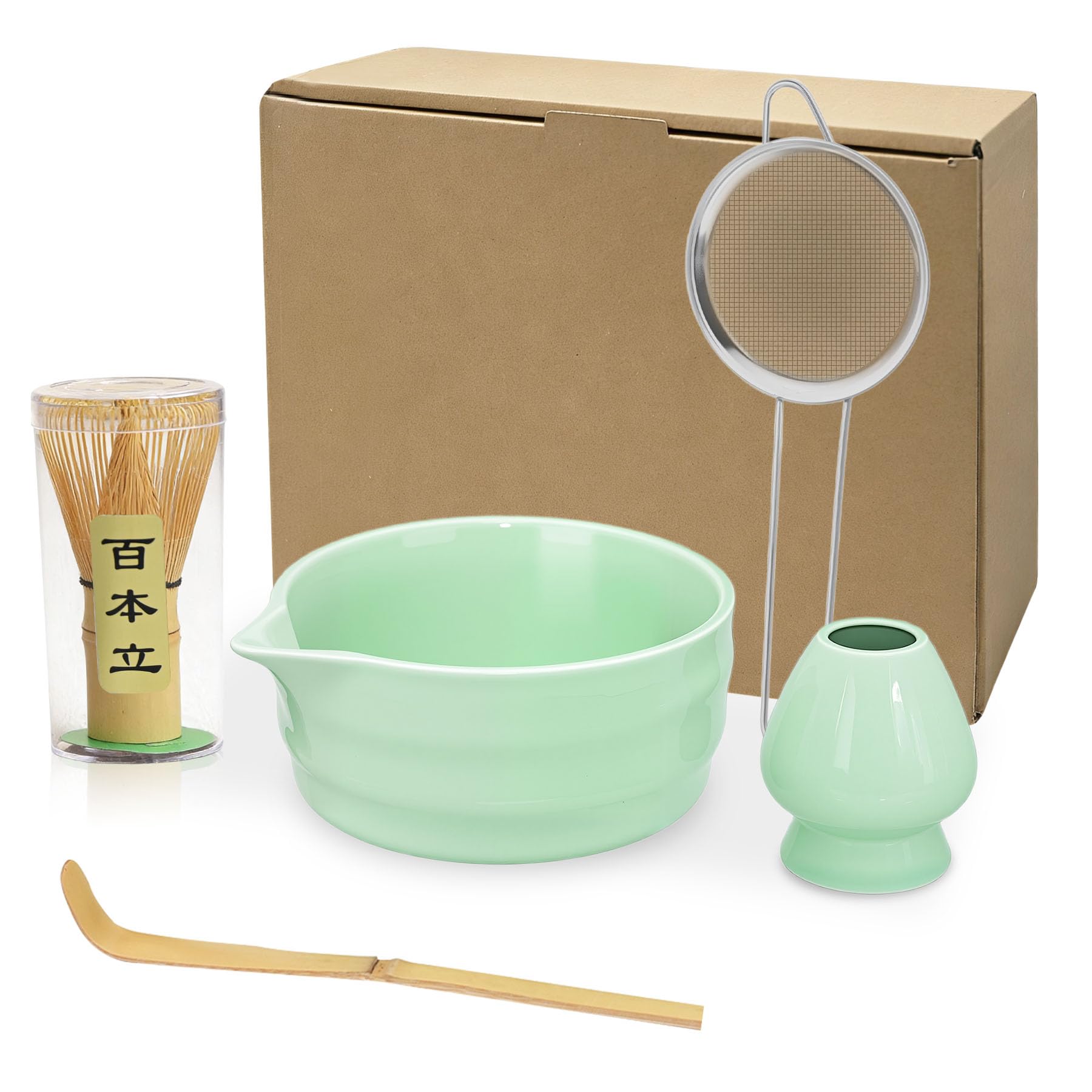 ZaH Matcha Whisk Set Includes Matcha Whisk and Bowl/Ceramics Whisk Holder/Bamboo Tea Scoop/Sifter - Japanese Matcha Set Kit (5pc