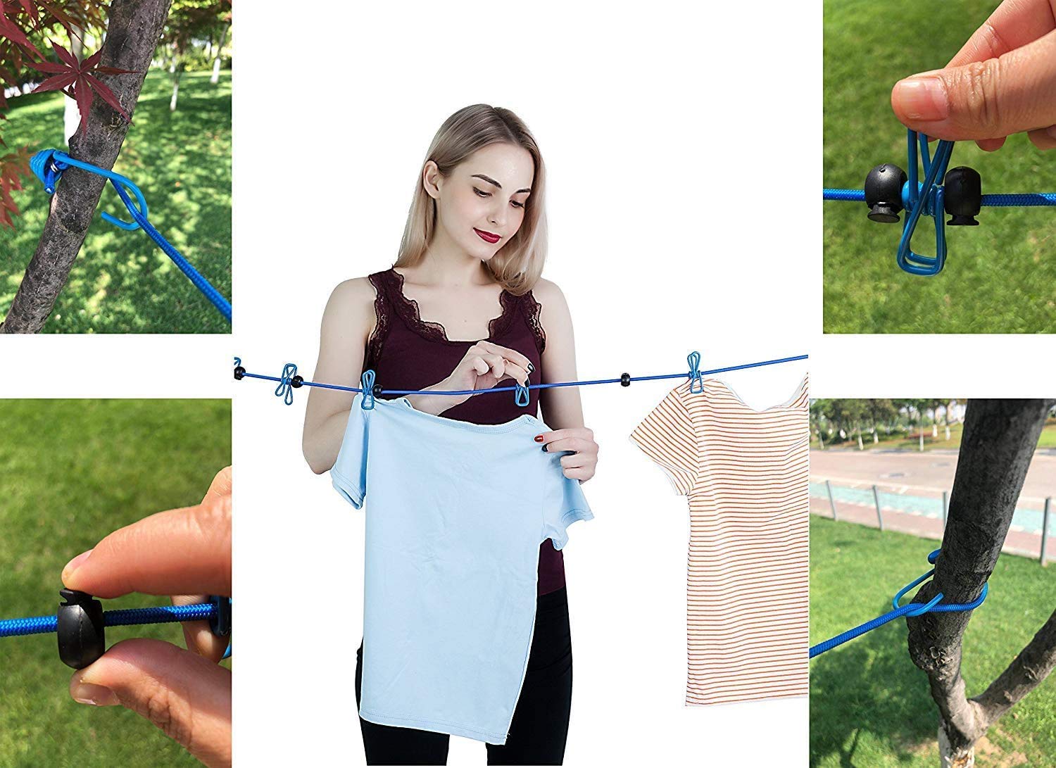 Newraturner 1 Pack Portable Clothesline With 12 Clothespins, Windproof Travel Clothesline Stretchy Retractable Elastic Laundry C