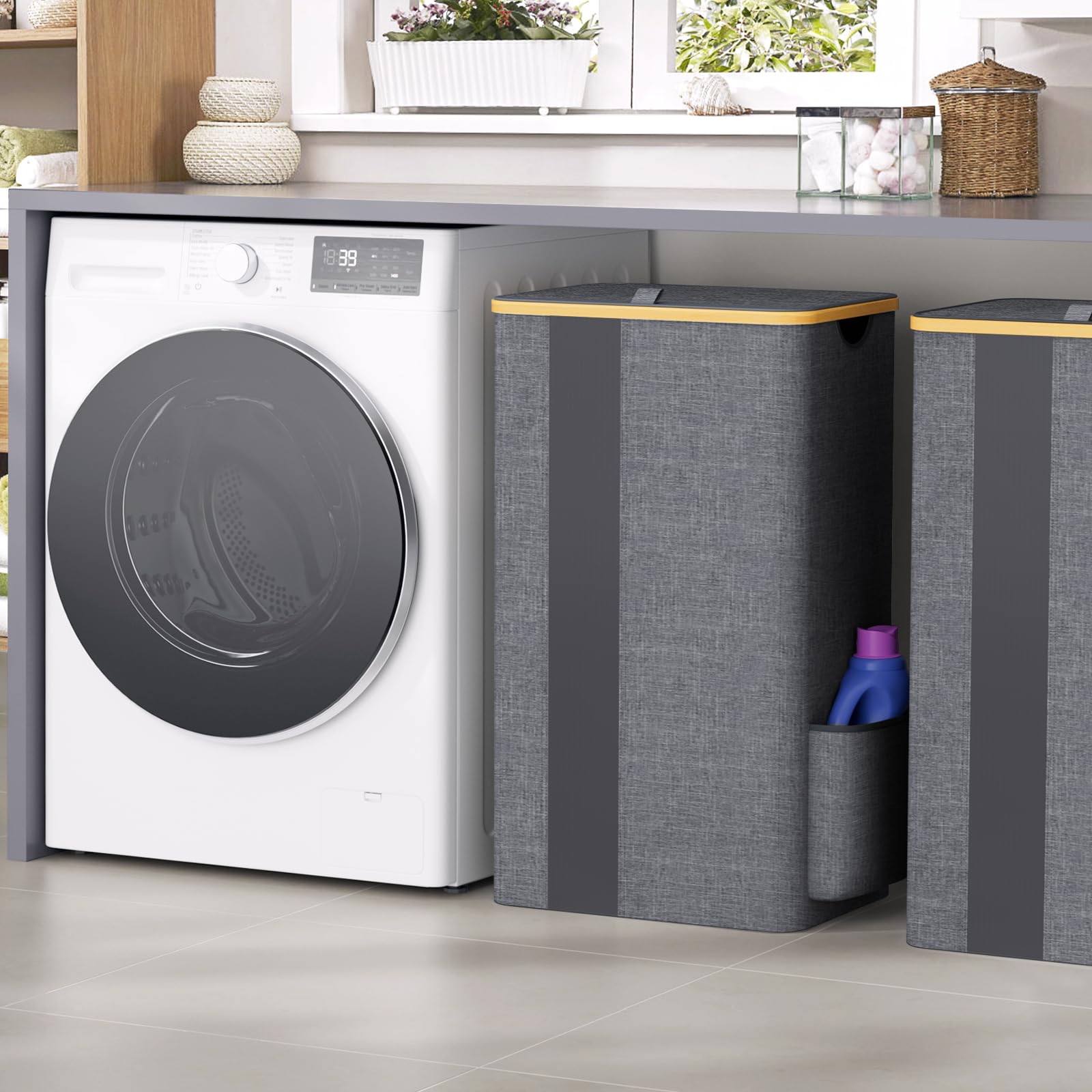 Blisstotes Laundry Basket With Lid, 100L Clothes Laundry Hamper With Handles And Removable Laundry Bag, Breathable Design Hamper