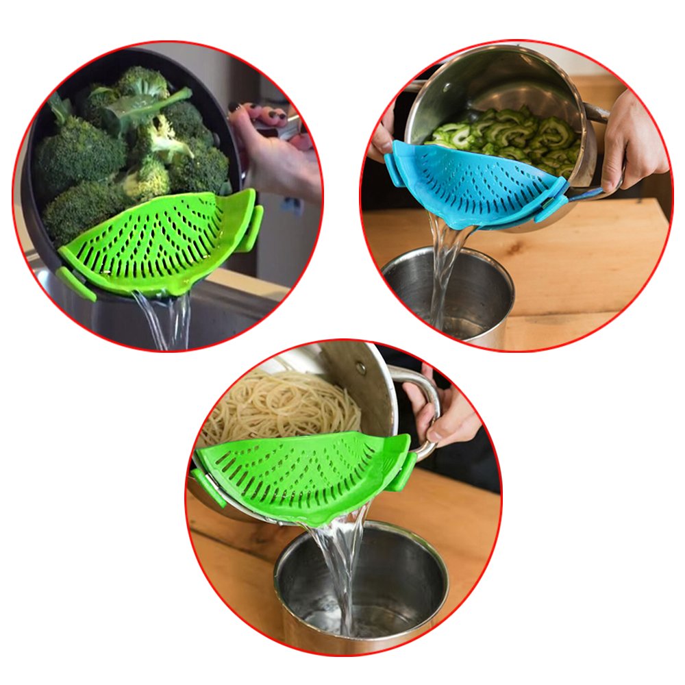 Snap Strainer, Dakuan 2 Packs Of Hands-Free Clip-On Heat Resistant Colander Pour Spout For Pasta Vegetable Noodles Pot Bowl Pan