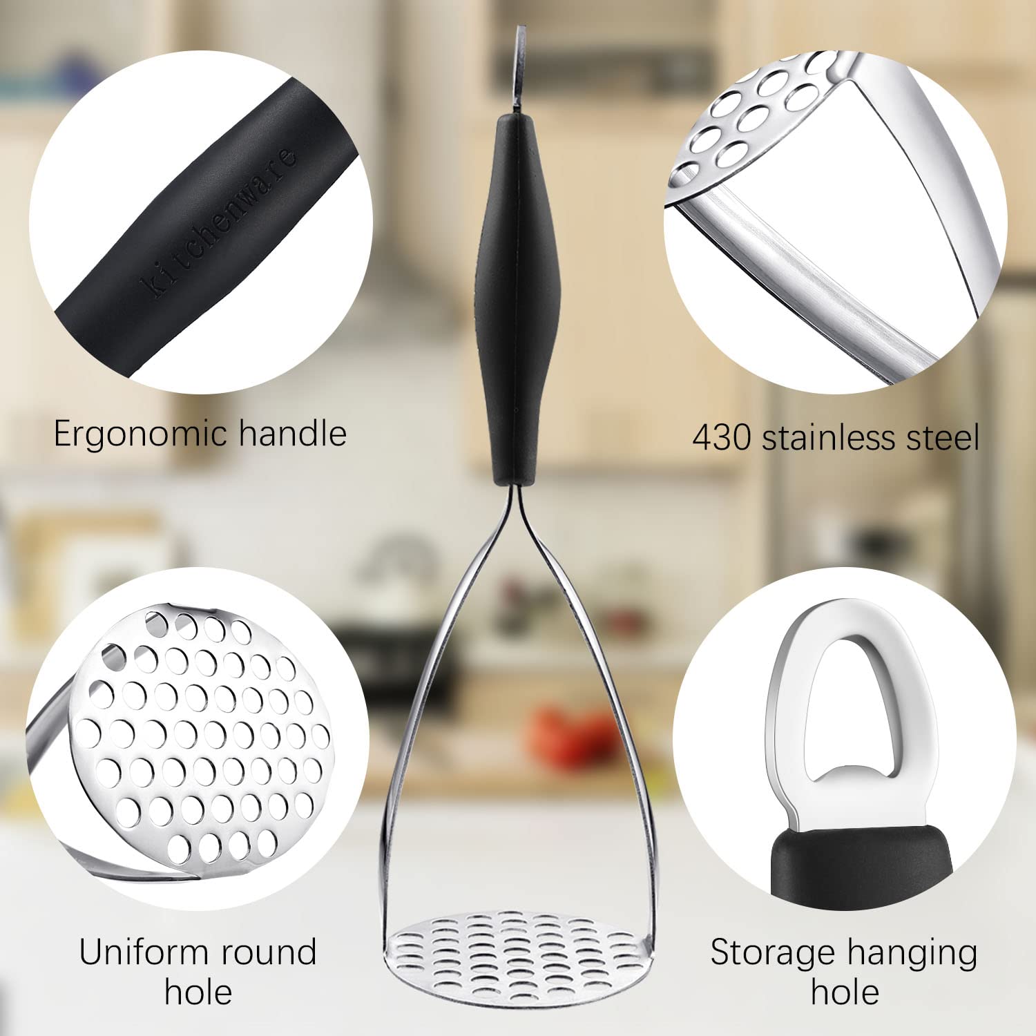 Joyoldelf Heavy Duty Stainless Steel Potato Masher With Potato Peelers, Masher Kitchen Tool & Food Masher/Potato Smasher With Si