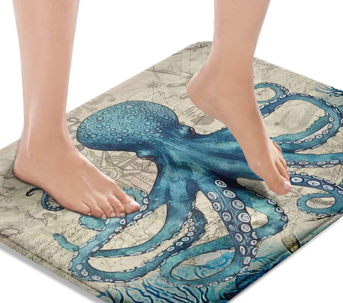 Britimes Blue Bath Mat For Bathroom,Bathroom Mats Rugs No Silp,Sea Theme Octopus Washable Cover Floor Rug Carpets Floor Mat Bath