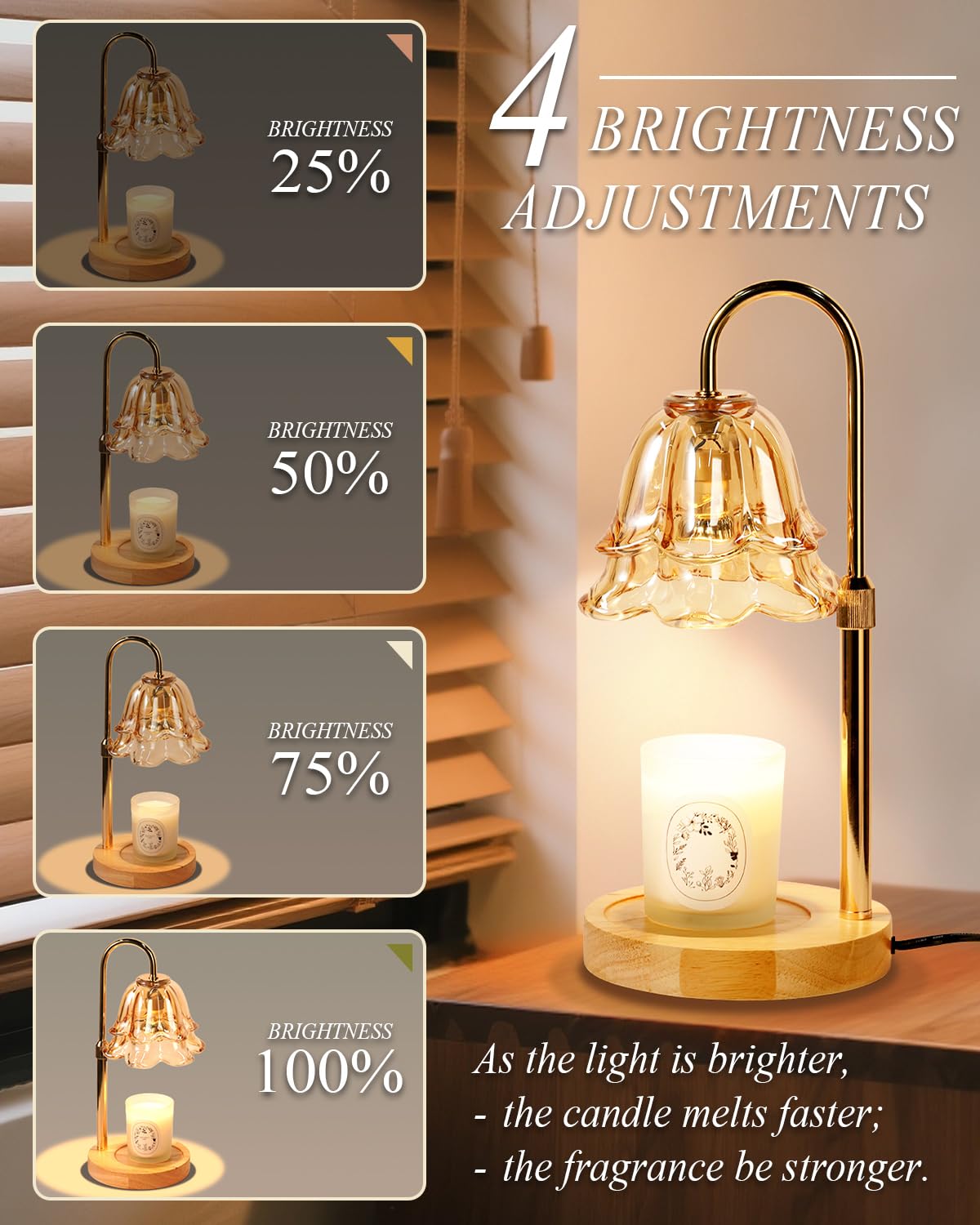 Flower Candle Warmer Lamp with Timer Dimmable, Christmas Birthday Gifts for Women Mom, Candle Warming Light Height Adjustable, W