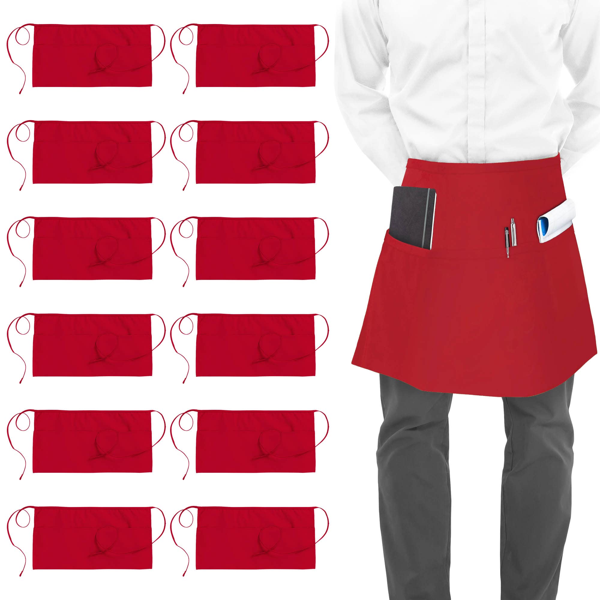 Utopia Wear 3 Pocket Waist Apron [Pack Of 12], Server Waitress Short For Men Women, Kitchen, Restaurant, Crafting, Bbq Work Serv