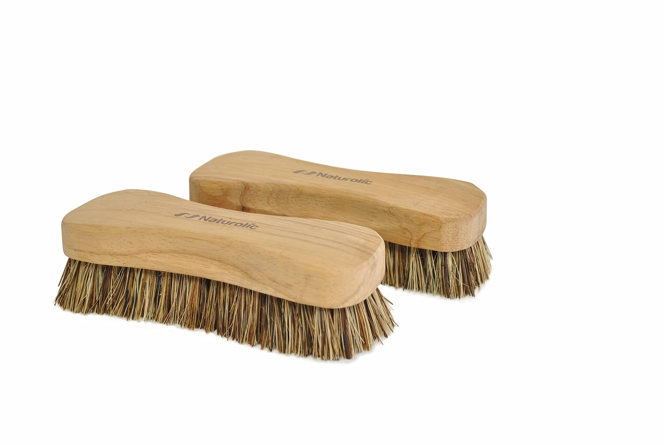 Naturolic All-Natural Wooden Scrub Brush Set | Wooden Handle | Palmyra Bristle Brush For Cleaning | Eco Friendly Cleaning Produc
