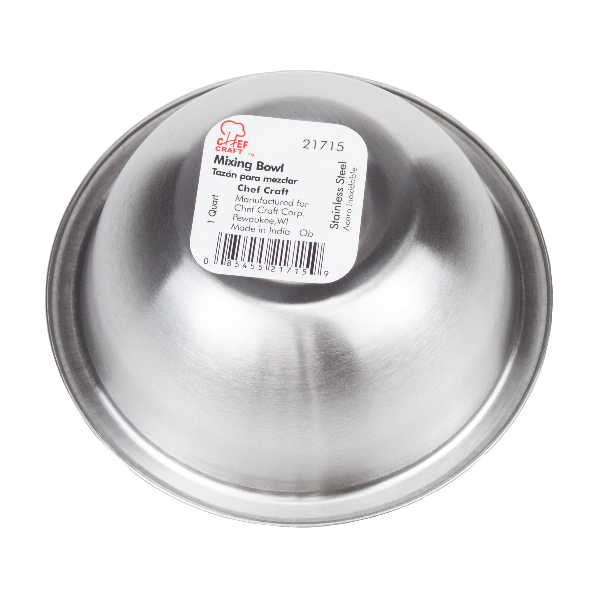Chef Craft Brushed Mixing Bowl, 1-Quart, Stainless Steel