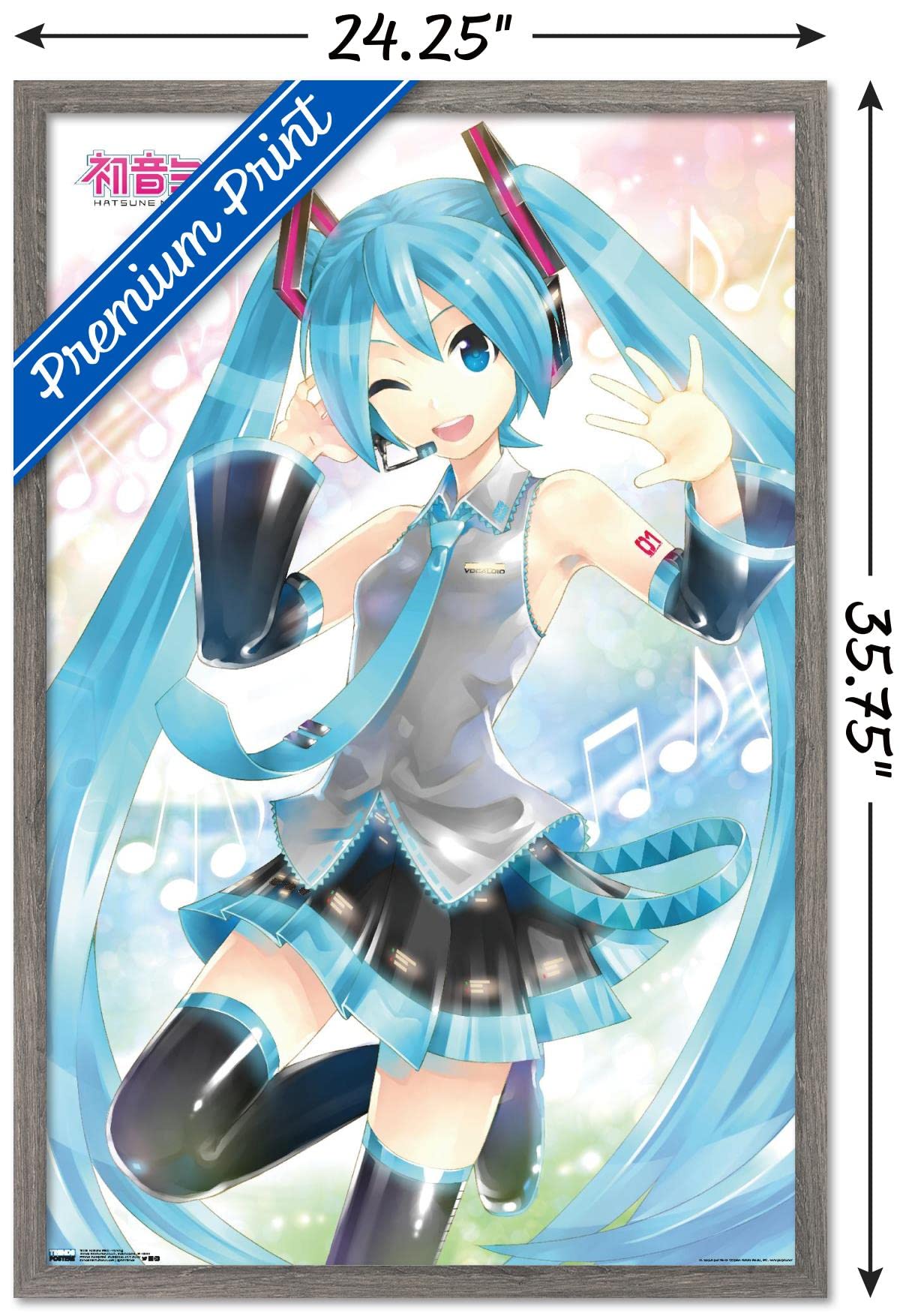 Trends International Hatsune Miku - Waving Wall Poster, 22.375'' X 34'', Barnwood Framed Version