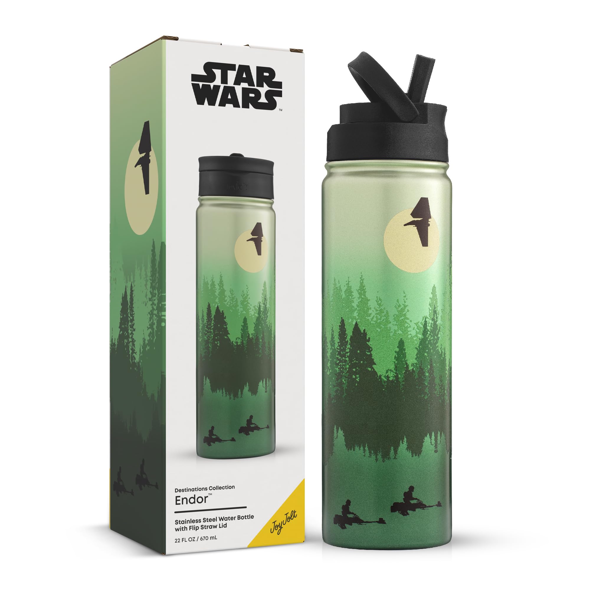 JoyJolt Stainless Steel Star Wars Water Bottle 22 oz with Straw Lid, BPA-Free Sports and Travel Vacuum Insulated Water Bottle, D