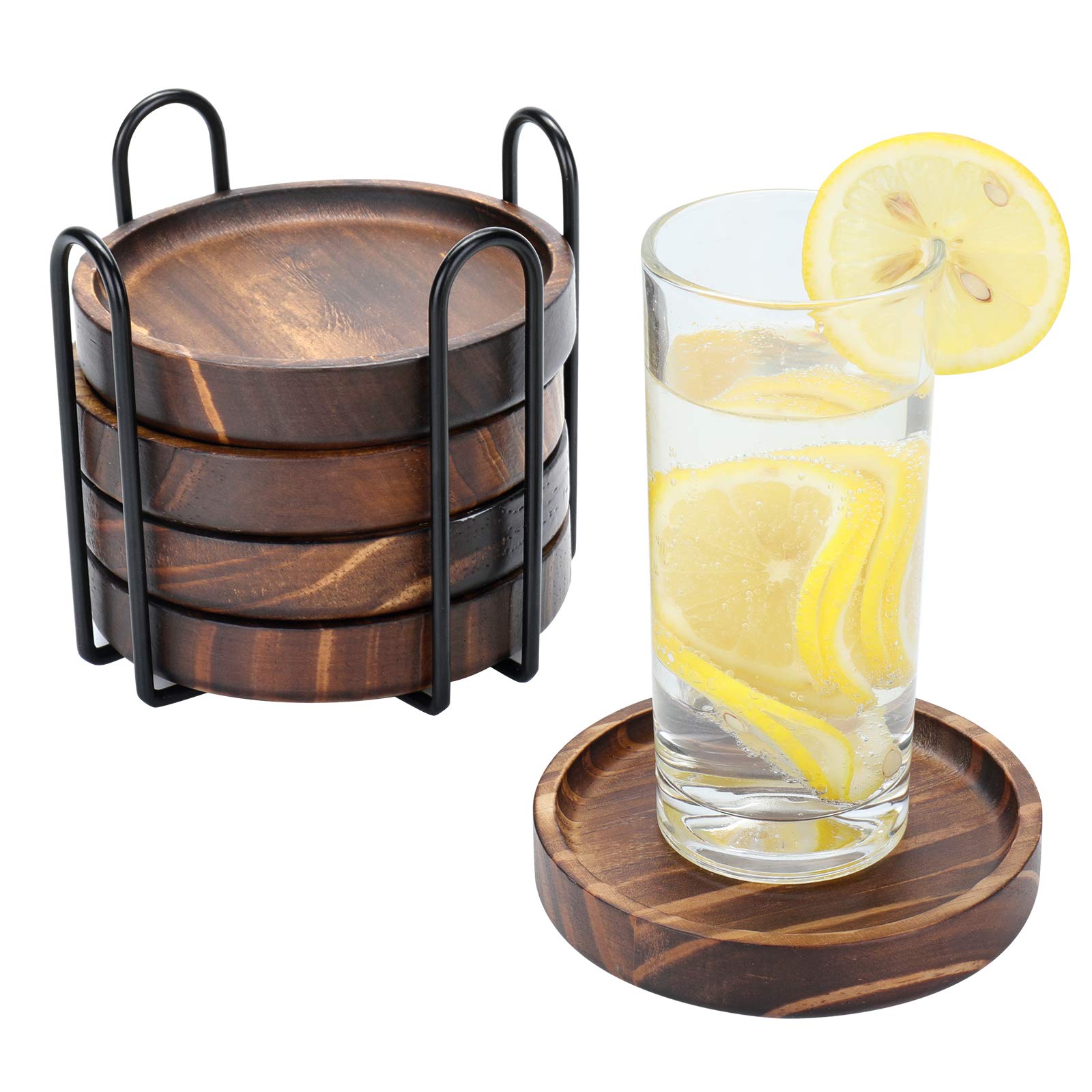 Wooden Coasters For Drinks - Natural Paulownia Wood Drink Coaster Set For Drinking Glasses, Tabletop Protection For Any Table Ty