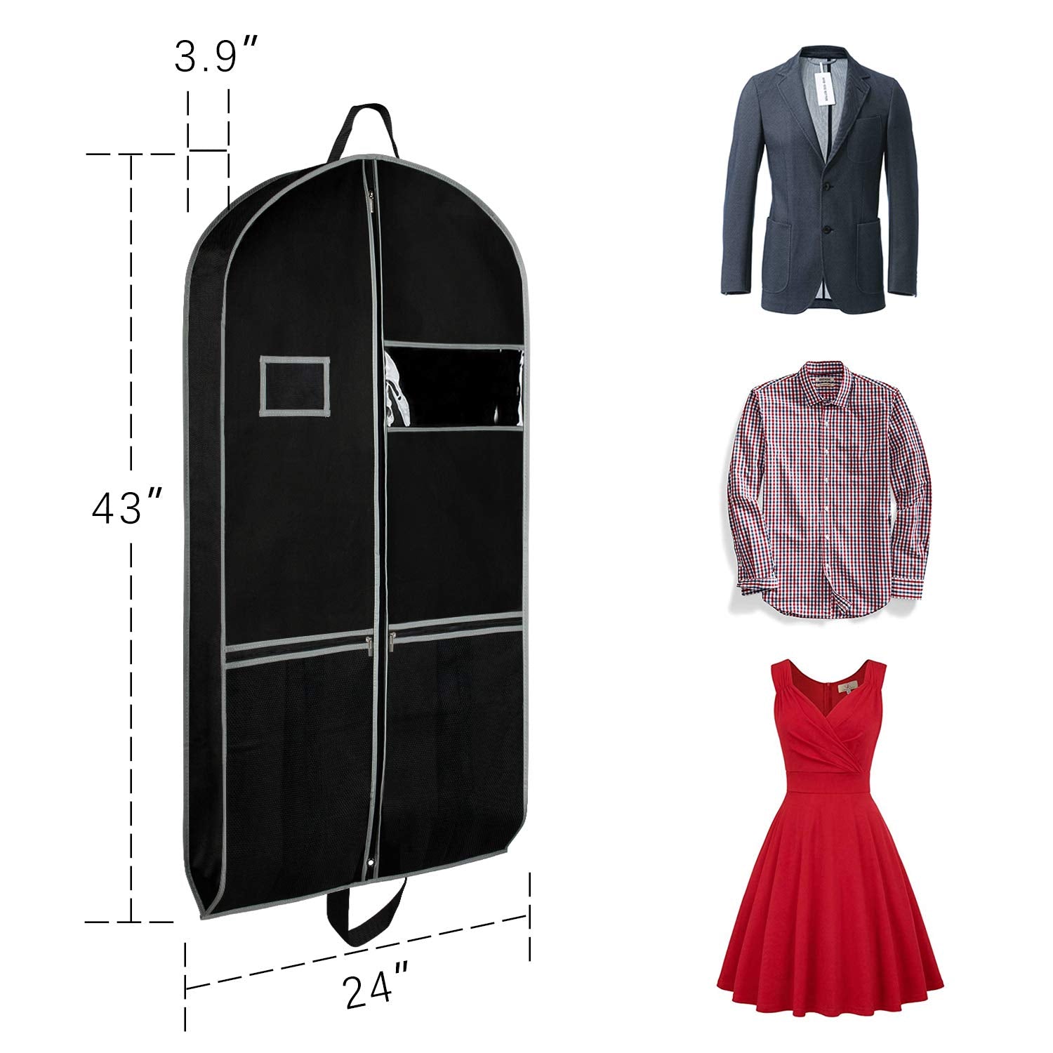 Zilink Garment Bag Suit Bags for Travel and Storage 43 inches Gusseted Suit Cover Protector for with 2 Large Pockets and 2 Carry Handles for Suit Coat  Dress  Set of 2