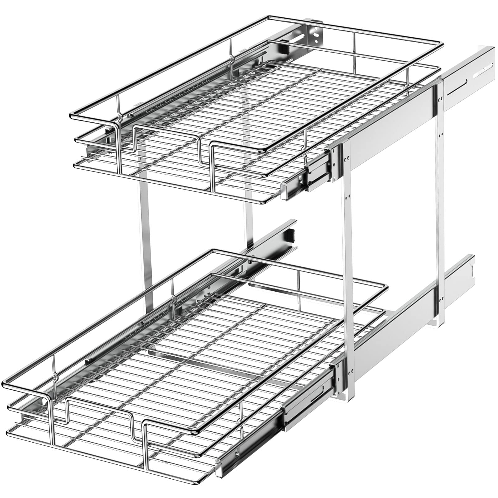 LOVMOR 2 Tier Individual Pull Out Cabinet Organizer 11 W x 18 D, Slide Out Kitchen Cabinet Storage Sliding Shelves