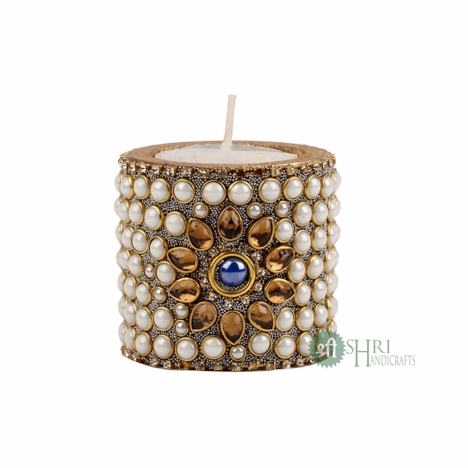 INDICAST Wooden Stone Work Pillar Candle for Home Dcor Set of 3 Handcrafted Diwali Diya Decorative Showpieces Reusable Tealight