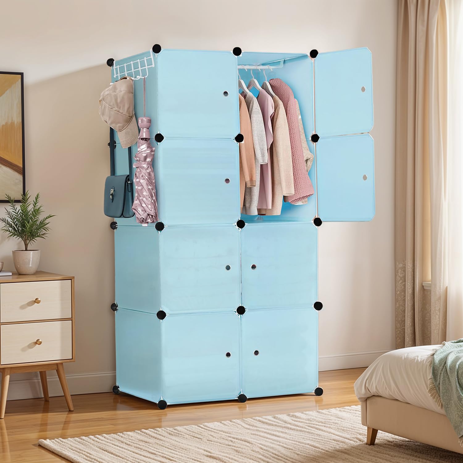 About Space Collapsible Wardrobe - Diy 8 Cube Plastic Almirah For Clothes With Side Hanger, Clothes Hanger, Door Magnet & Hamer-