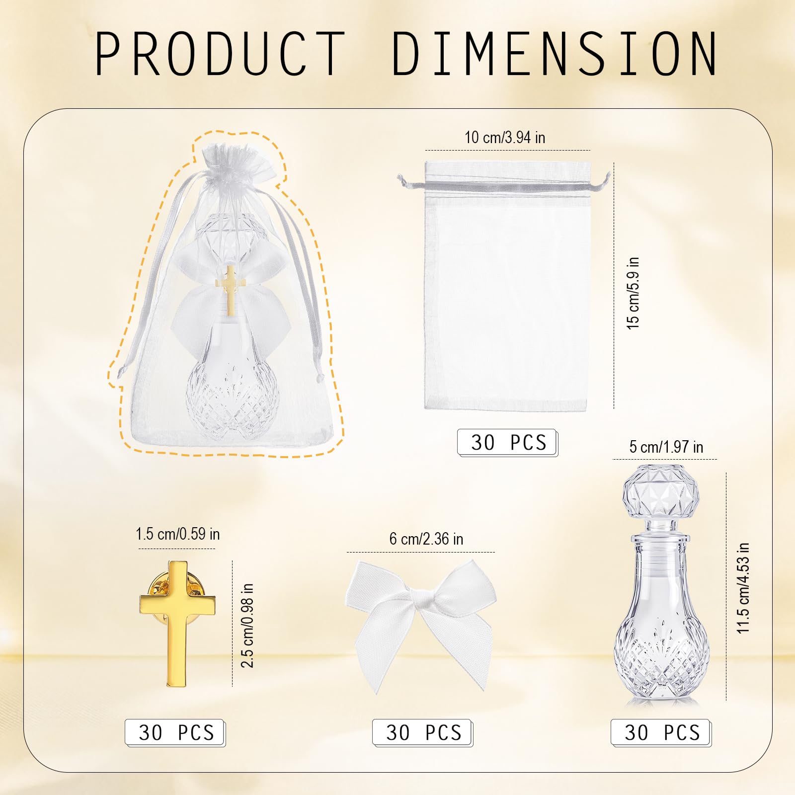 Chuangdi 30 Set Holy Catholic Water Bottles Bulk 50ml Christian Water Container Empty Glass Bottle with Cross Lapel Pin Organza