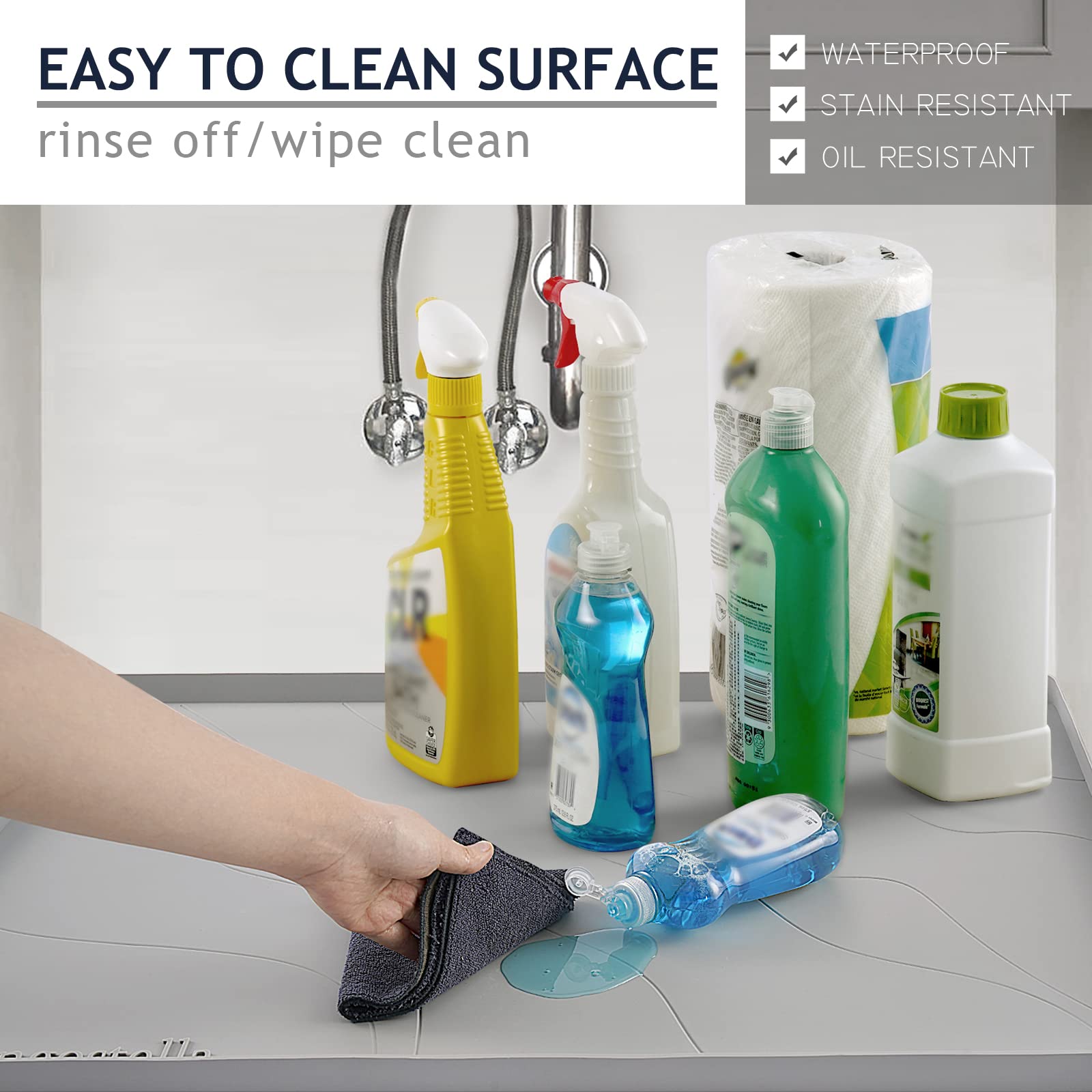 Vangostella Premium Under Sink Mats For Kitchen Waterproof 34 '' X 22 '', Extra Thick Non-Slip Silicone Under Sink Liner Drip Tr