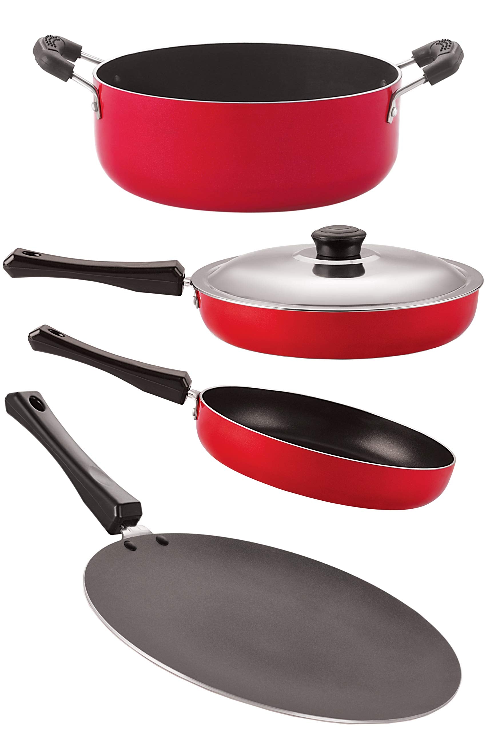 Nirlon Non Stick Aluminium Cookware Set, 4Pieces (Ct11_Fp10_Fp12_Cs24)