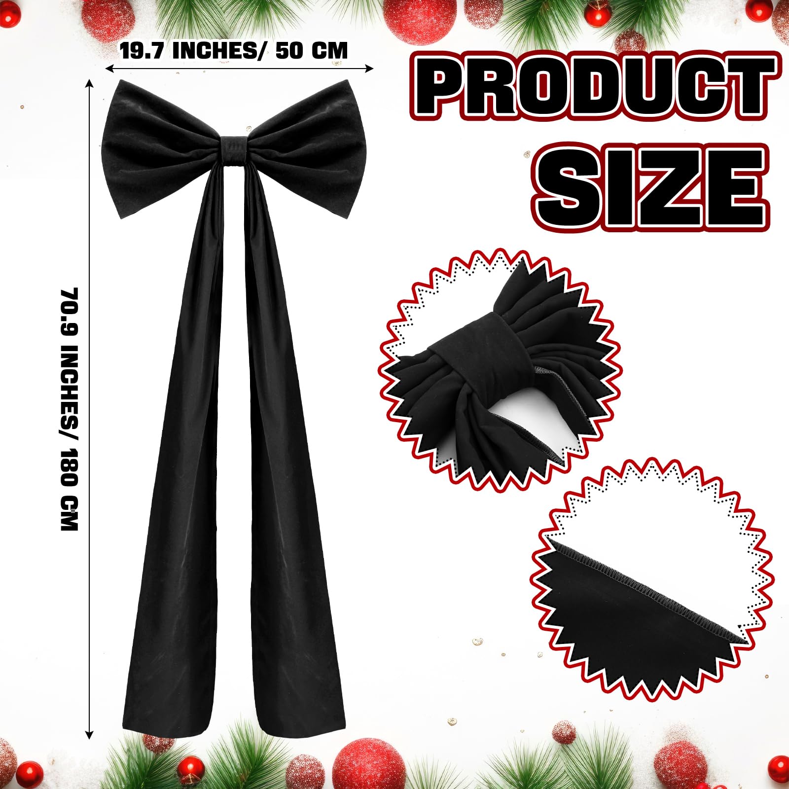 Knitgrip 20 x 71 Inches Christmas Extra Large Velvet Bows Christmas Tree Topper Decor Giant Xmas Tree Toppers Bows for Home Wrea