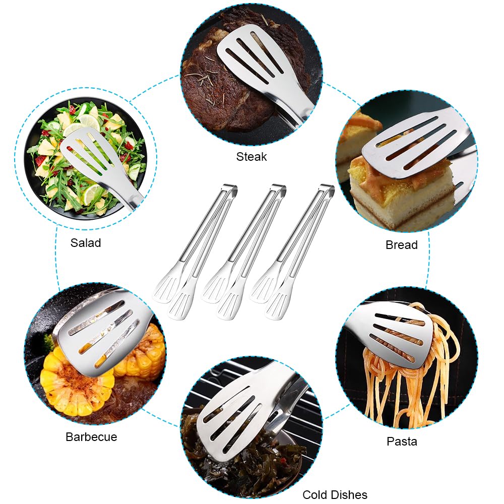 Set Of 6, Pie Cake Servers And Kitchen Tongs, Lyflux 3 Pcs Pizza Pastry Servers, 3 Pcs Stainless Steel Food Tongs Great For Part