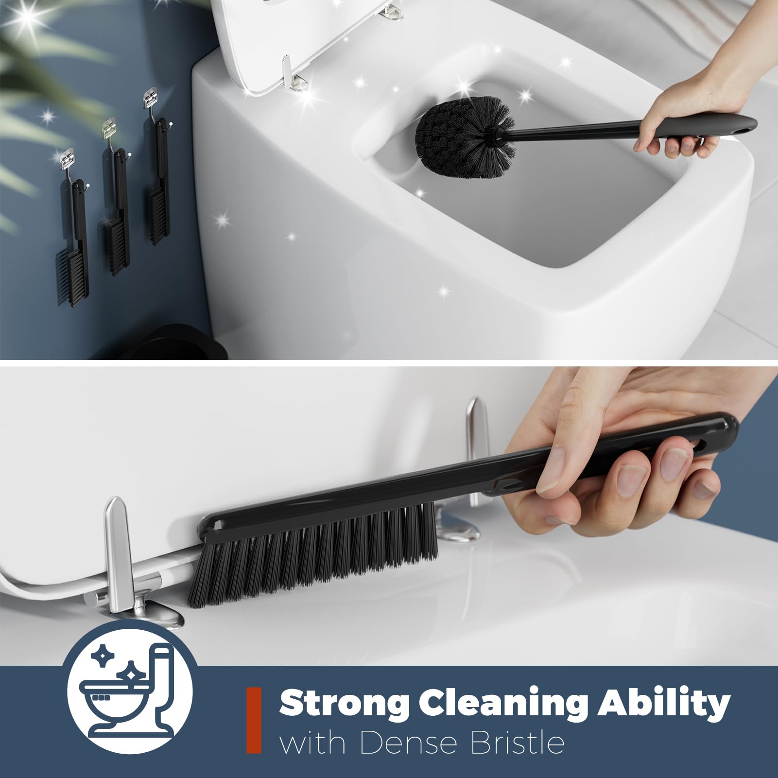 Toilet Brush, 3 Pack Toilet Brush And Holder Set Bathroom Accessories, Toilet Bowl Brush And Holder With 3 Crevice Brush For Bat