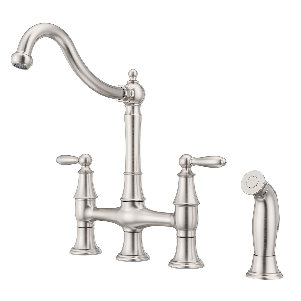 Pfister Courant Kitchen Faucet With Side Sprayer, 2-Handle, High Arc, Stainless Steel Finish, F0314Cos