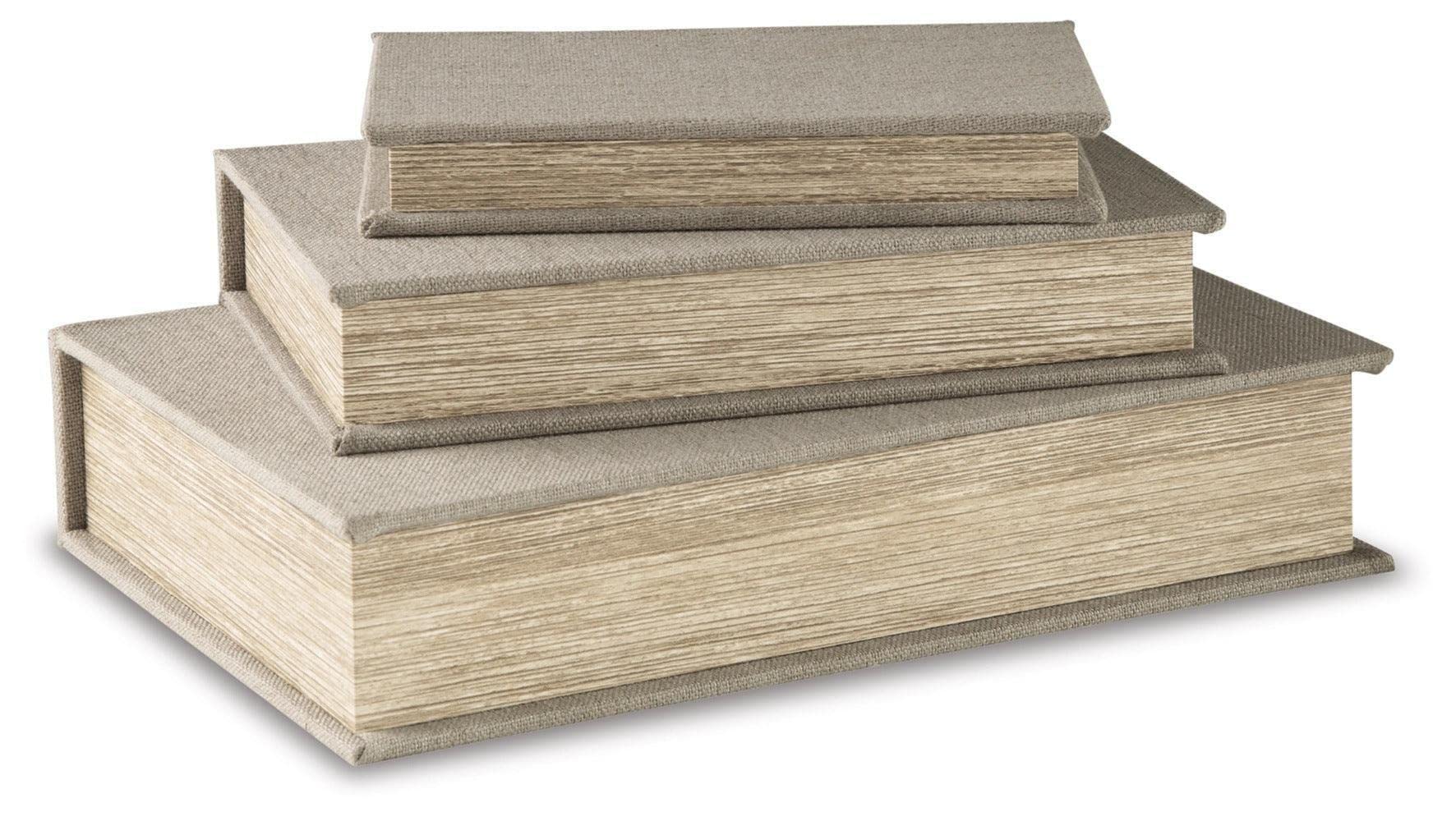 Signature Design by Ashley Jolina Vintage 3 Piece Faux Book Keepsake Storage Box Set, Gray