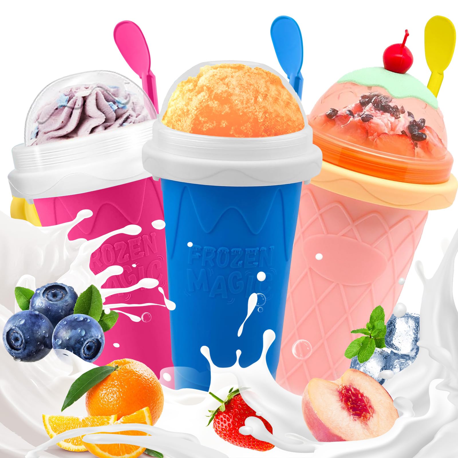 Slushie Cup, 3 Pack Slushy Maker Cup, Frozen Magic Squeeze Cups for Juice Milk Yogurt Ice Cream Make, DIY Smoothie Cooling Cup w
