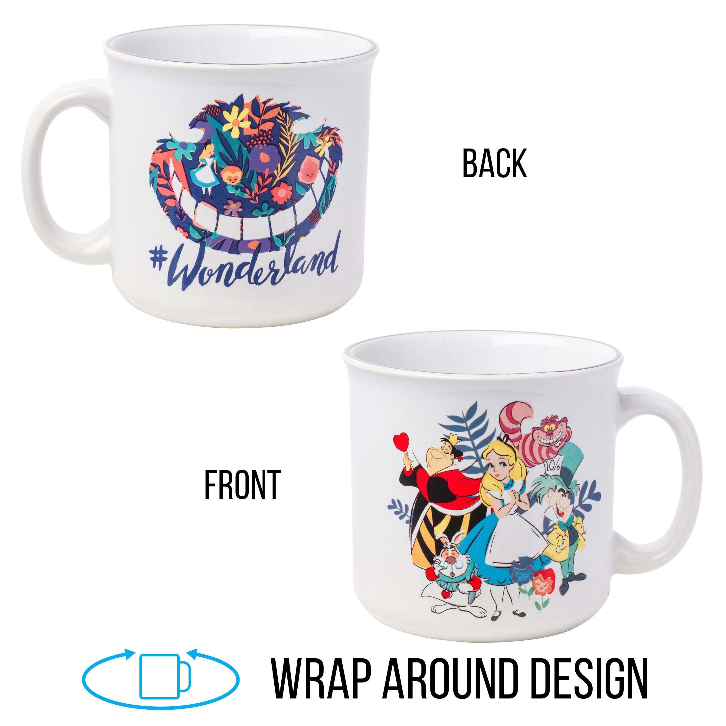 Silver Buffalo Disney Alice in Wonderland Featuring Queen of Hearts, Cheshire Cat, Mad Hatter, and White Rabbit Ceramic Camper M