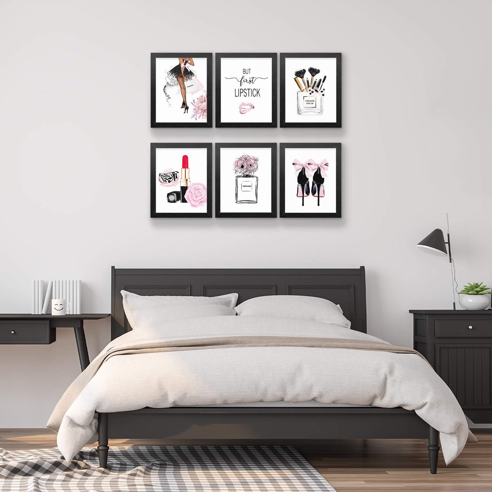 Framed Pink Fashion Wall Art Prints With Frame Set Of 6 Makeup Art Pictures Wall Decor Canvas Print Poster Modern Girls Room Dec