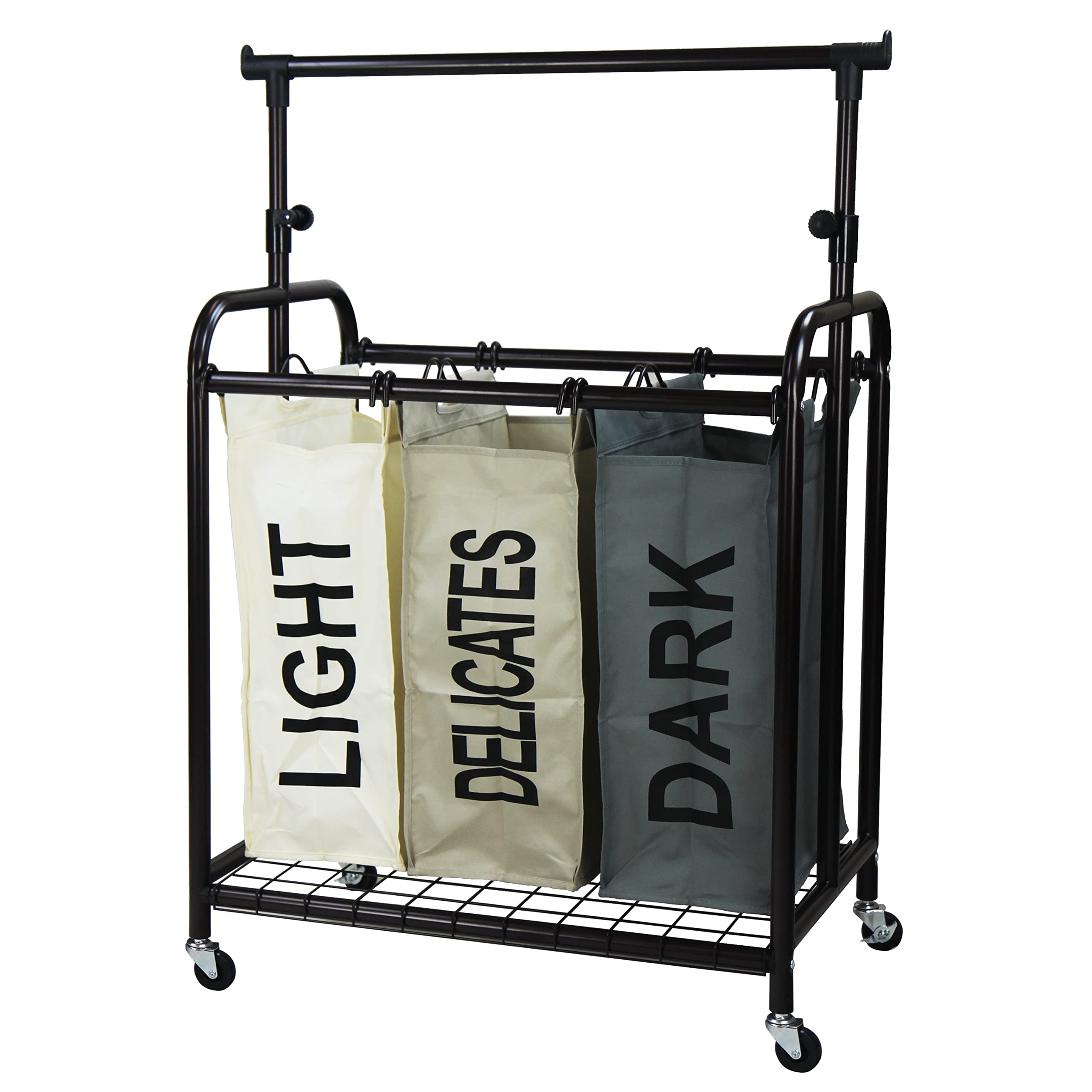 Oceanstar 3-Bag Rolling Laundry Sorter With Adjustable Hanging Bar, Color(D0102Hhgp6J.)
