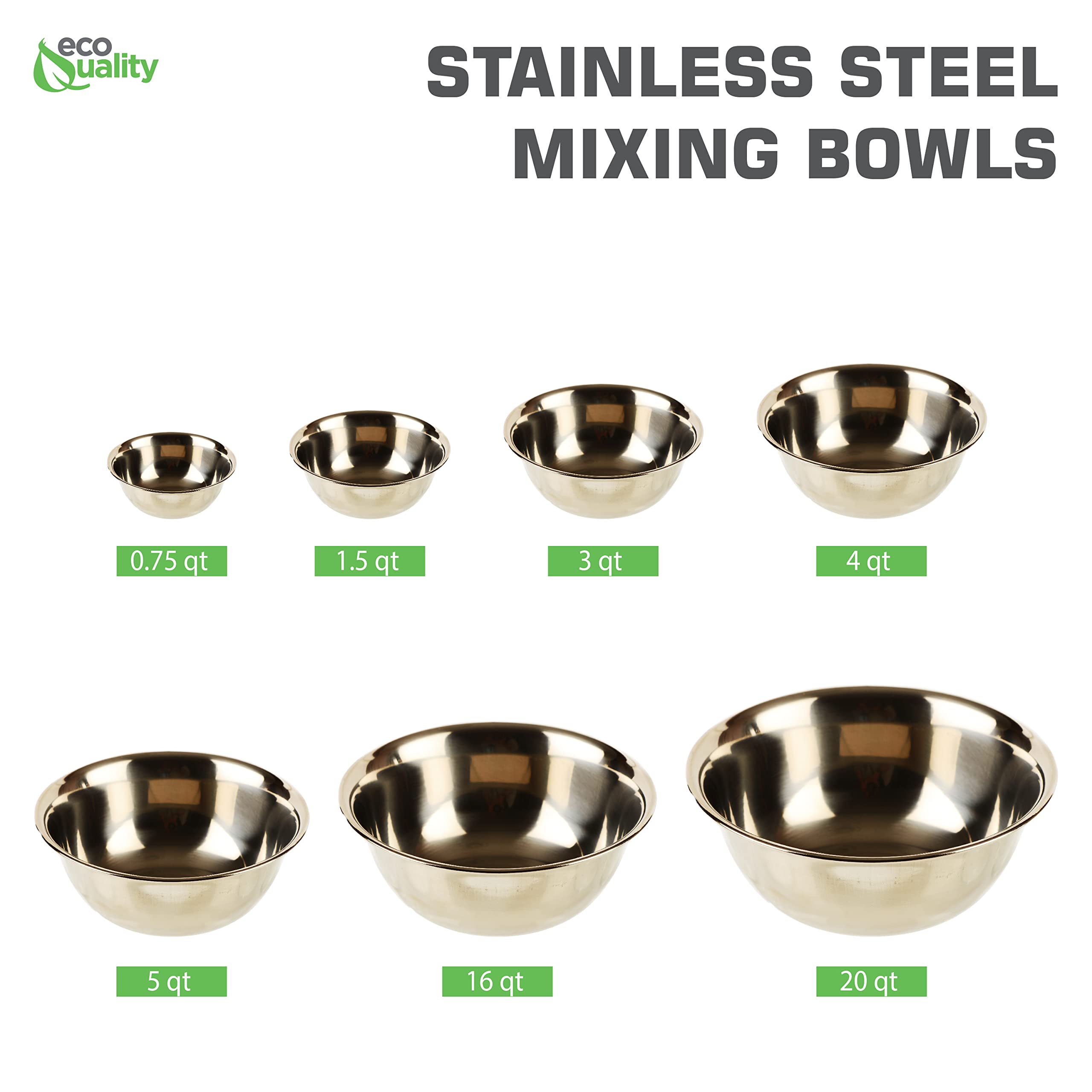 Ecoquality [1 Pack] 20 Quart Large Stainless Steel Mixing Bowl - Baking Bowl, Flat Base Bowl, Preparation Bowls - Great For Baki