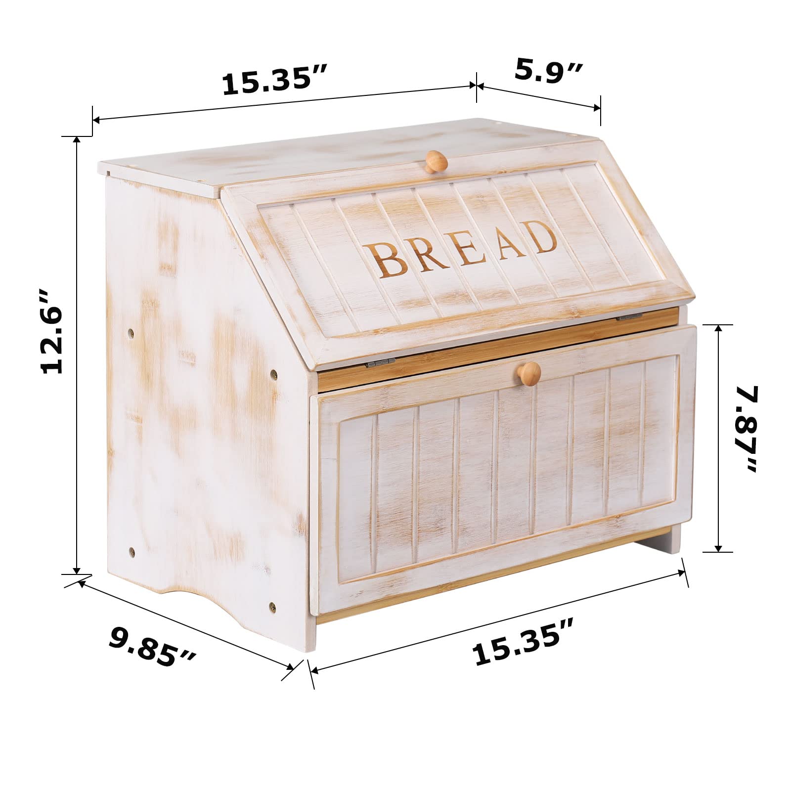 Homekoko Vintage Double Layer Large Bread Box For Kitchen Counter, Retro Design Vintage Wooden Large Capacity Bread Storage Bin