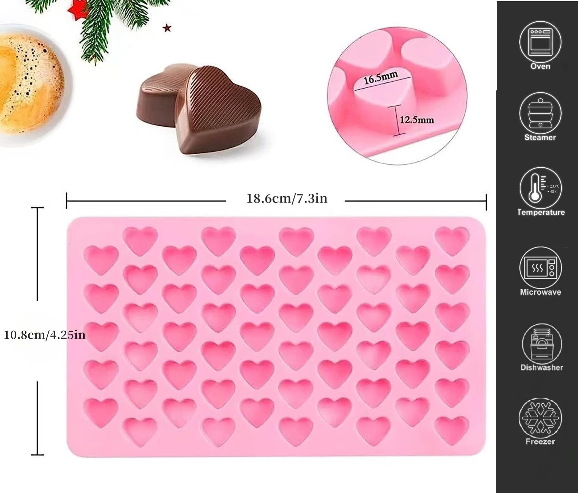 YUUIKLLE 2 Pack Heart Silicone Molds - Medium Size Non-Stick Food Grade Silicone for Candy, Jelly, Chocolate, and Treats