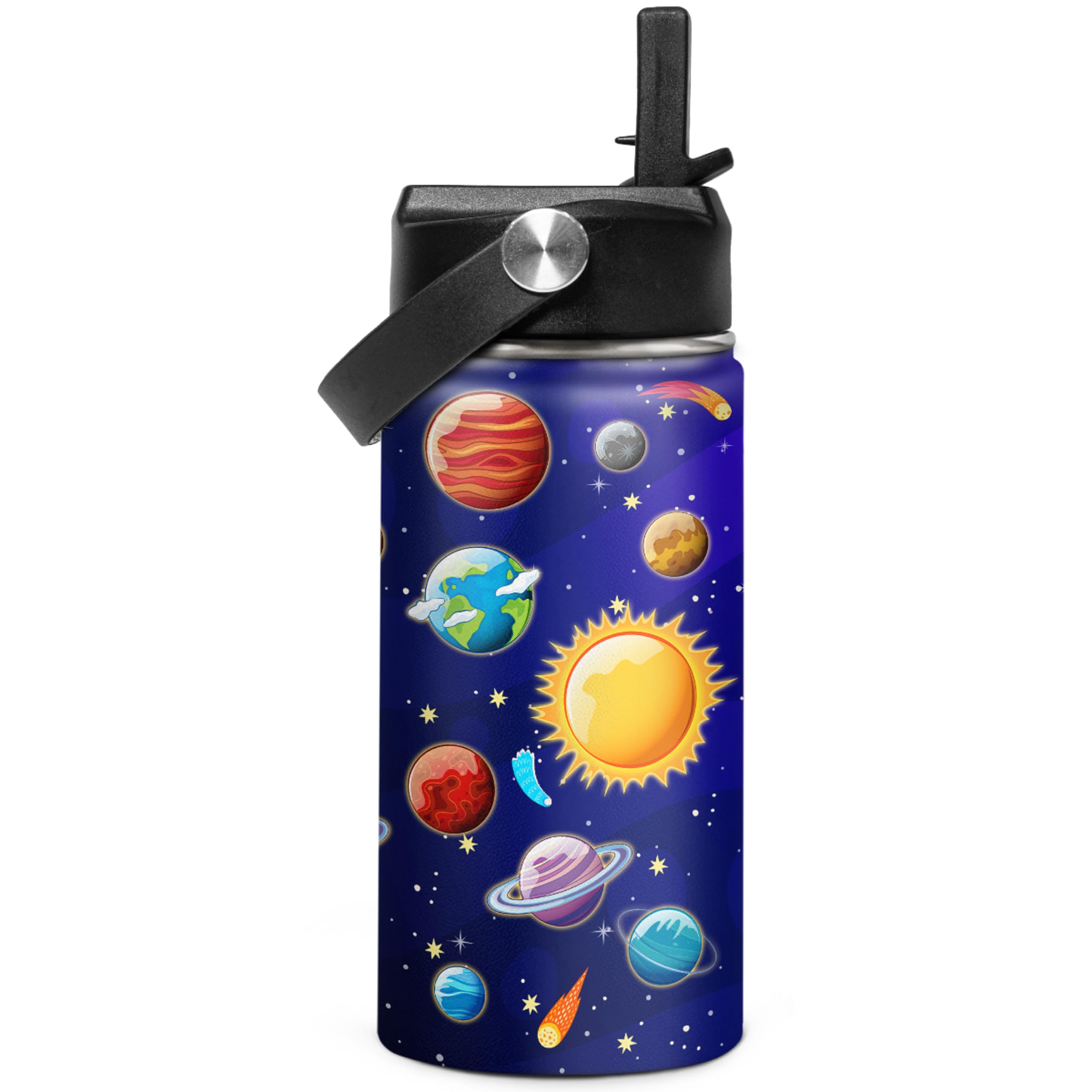 SANDJEST Kids Water Bottle Solar System Water Bottles 12oz with Straw Insulated Stainless Steel Travel School Tumbler Double Wal