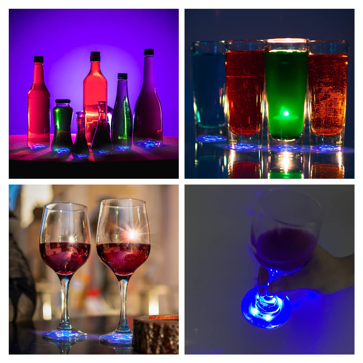 Ahier 12 Pcs Led Coasters For Drinks, Blue Light Led Bar Coaster Bottle Light Sticker Perfect For Party, Wedding, Bar (Blue)
