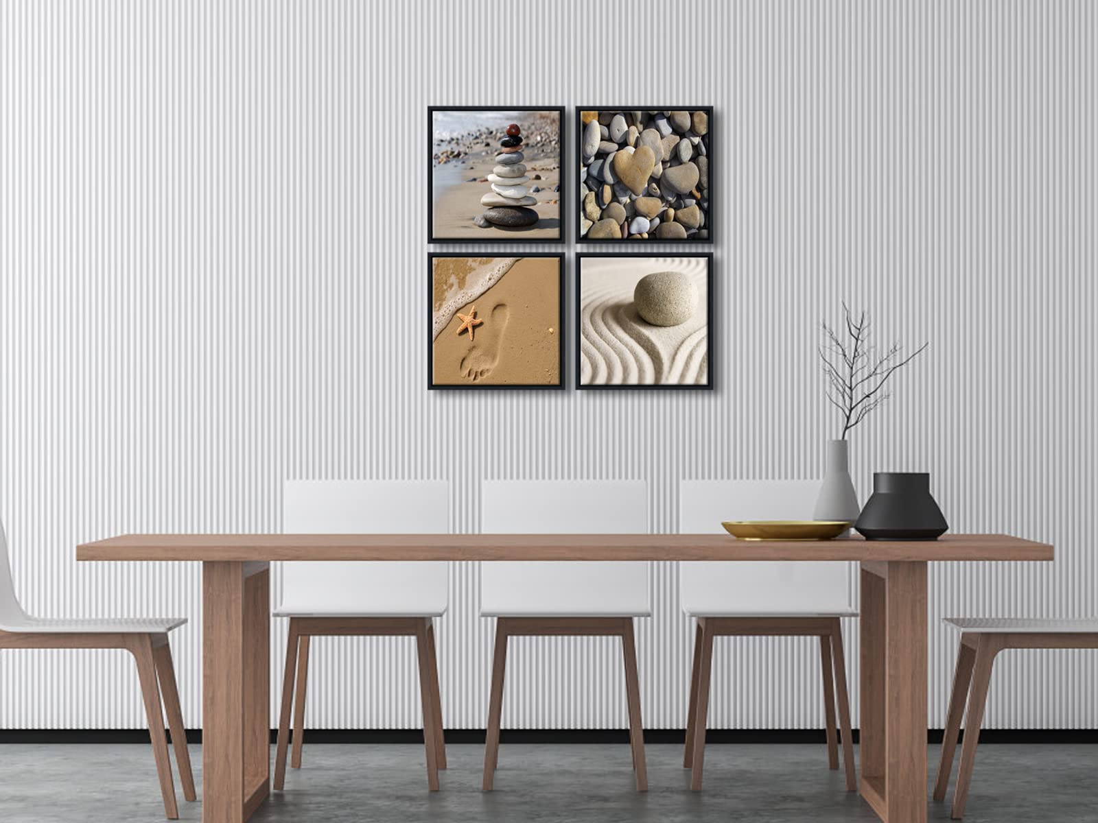 Wieco Art Framed Canvas Art Romantic Beach Theme 4 Panels Modern Artwork Sea Ocean Canvas Prints Contemporary Abstract Pictures