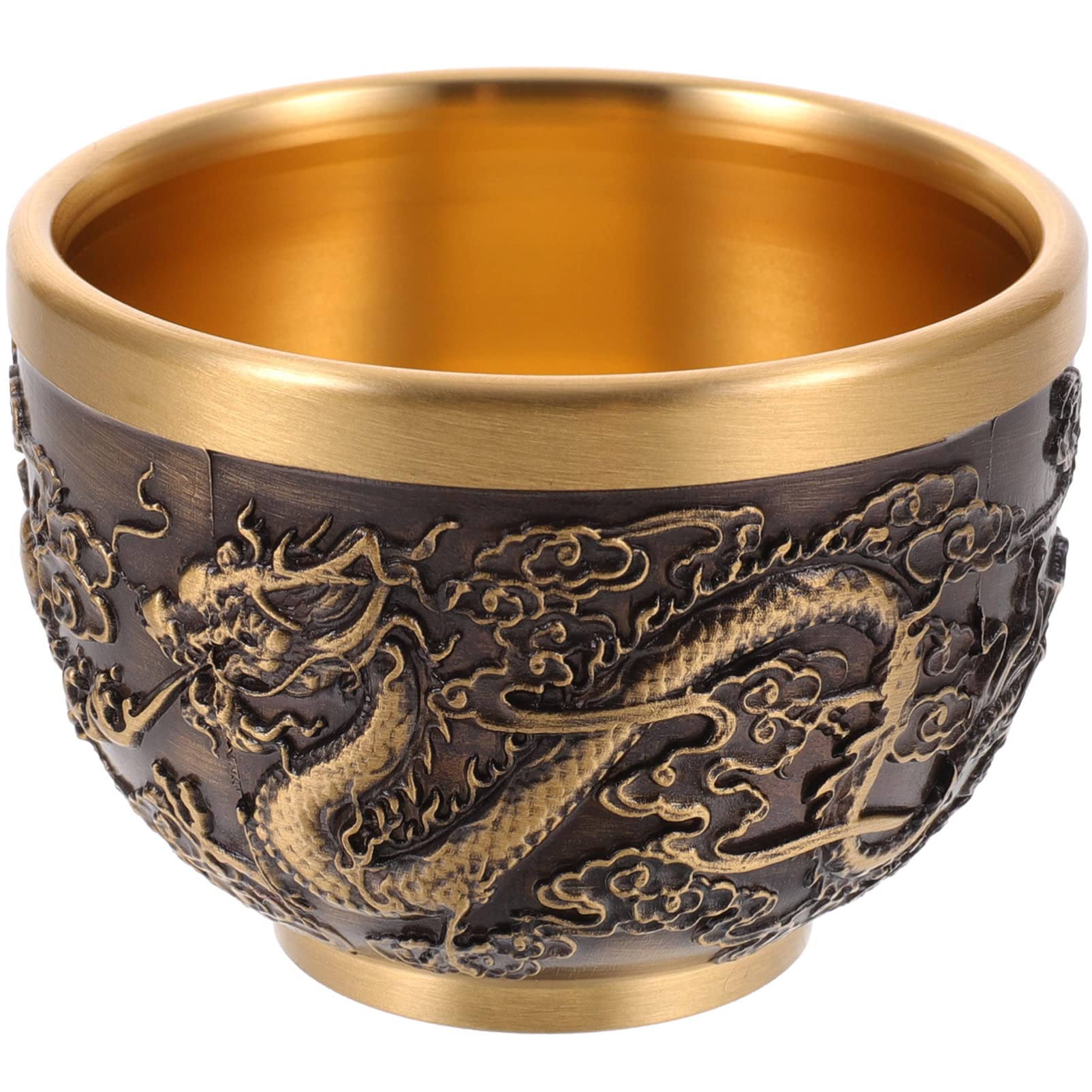 ARTIBETTER Kung Fu Teacups Chinese Copper Tea Cup Vintage Dragon Pattern Tasting Cup Embossed Traditional Mugs for Coffee Espres