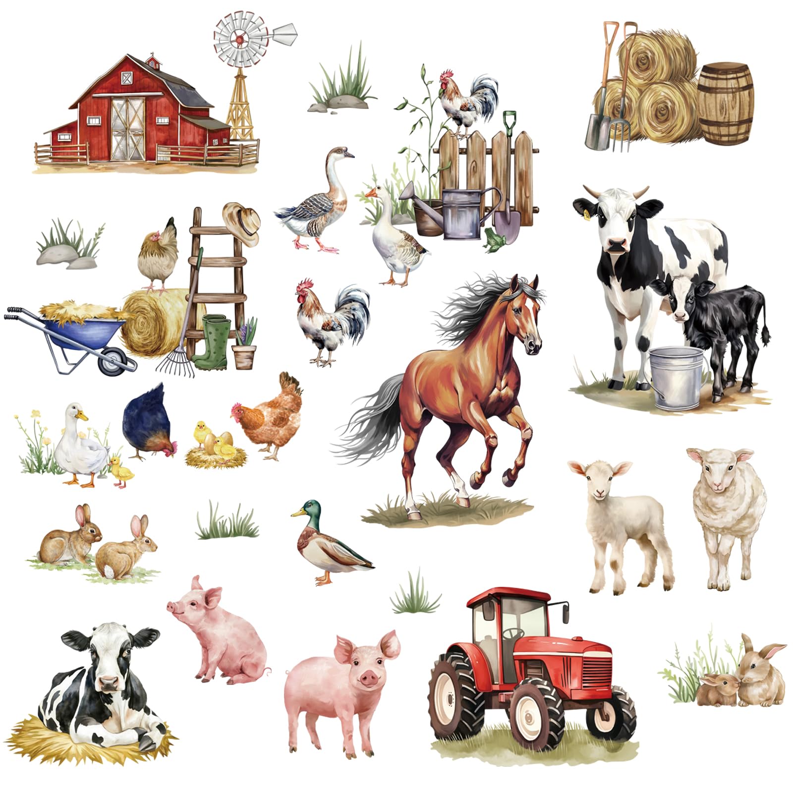 FUFUQUARE Farm Animals Wall Decals Farmhouse Horse Cow Sheep Chicken Wall Stickers Peel and Stick Wall Decor for TV Living Room 