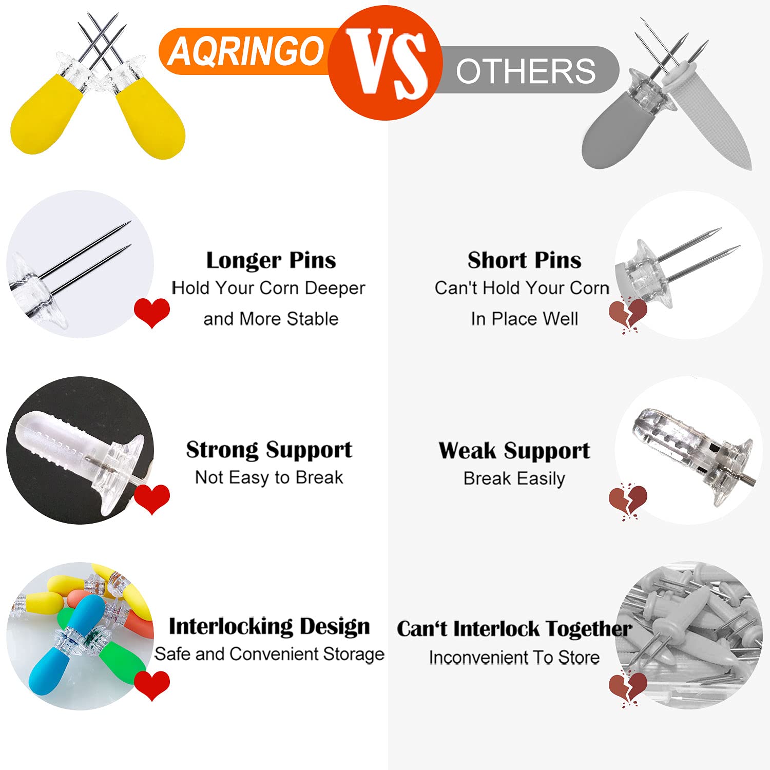 Aqringo 12 Pcs/6 Pairs Corn Holders, Stainless Steel Corn Cob Holders Corn On The Cob Skewers For Bbq Twin Pin Sweetcorn Holders