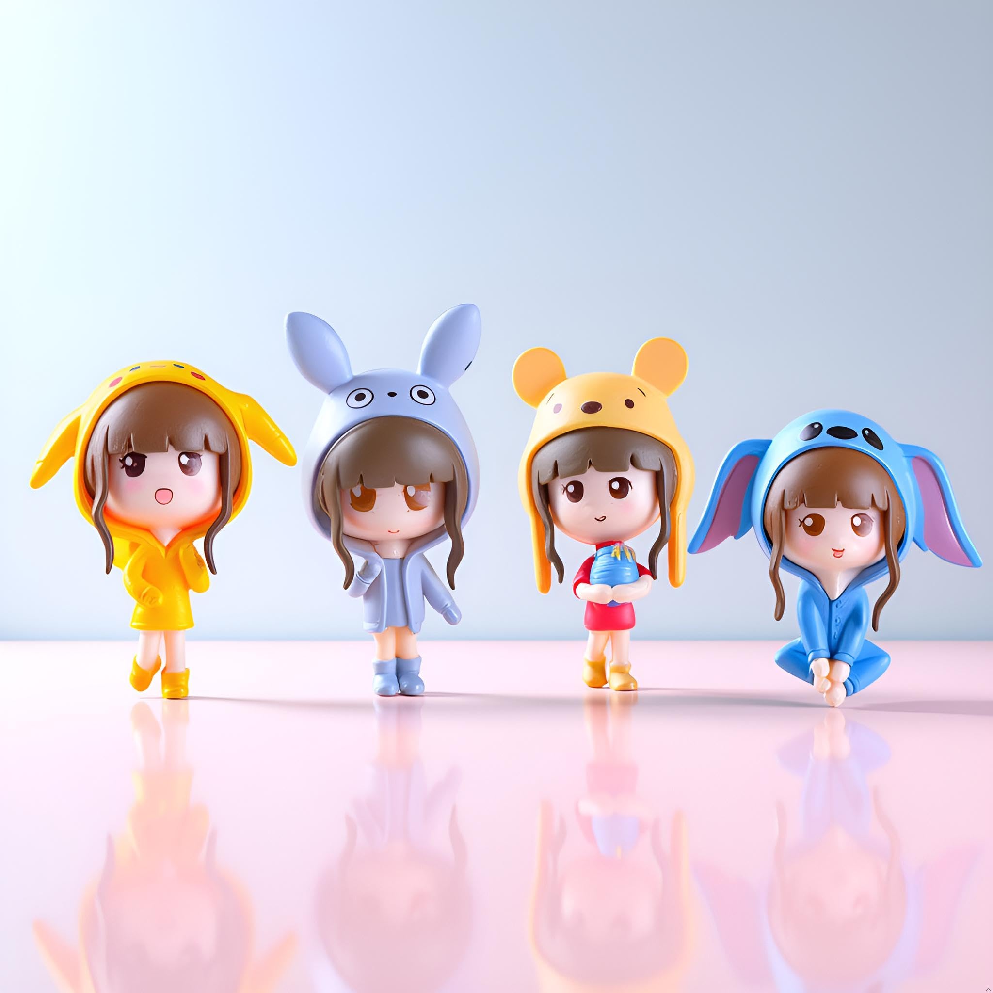 Spiaty Pvc Cute Doll-Themed Decorative Figurines, 4-Piece Set For Car Desk, Home And Office Decoration