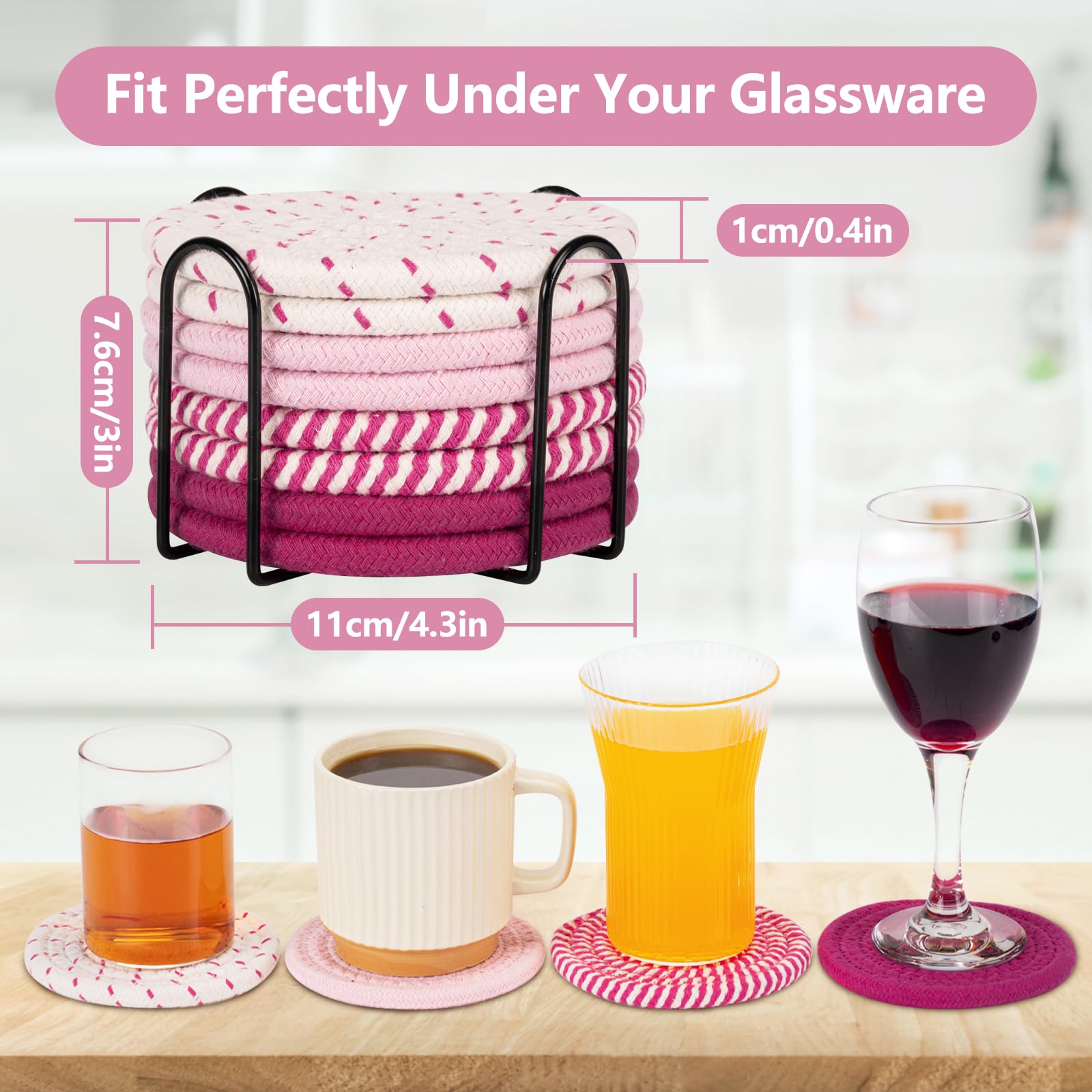 Coasters For Drinks Absorbent, Coasters Set Of 4 - Color, Coasters For Coffee Table, 8 Pack Pink Coasters For Desk, Cute Coaster