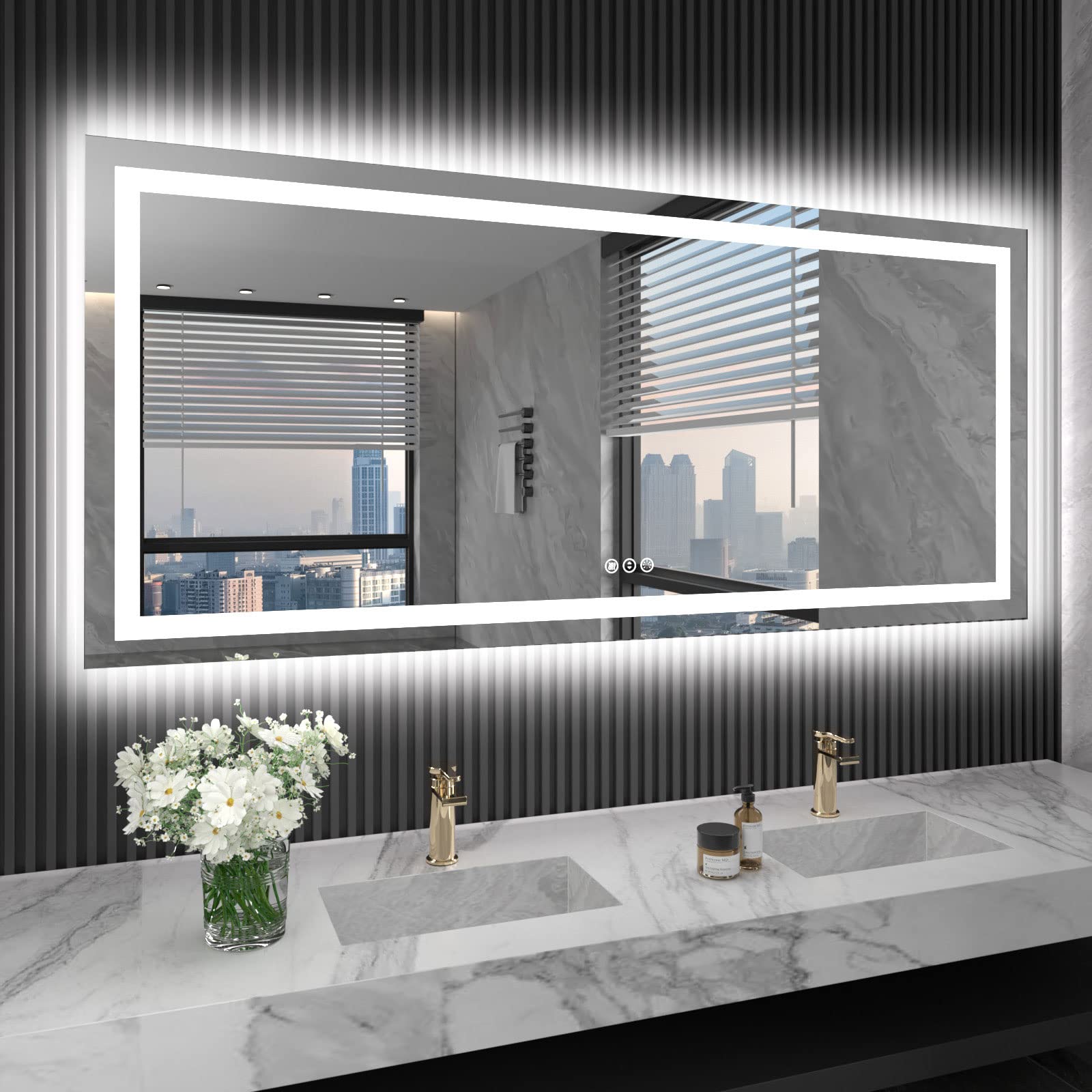 Loaao 72X32 Led Bathroom Mirror With Lights, Anti-Fog, Dimmable, Backlit + Front Lit, Lighted Bathroom Vanity Mirror For Wall, S