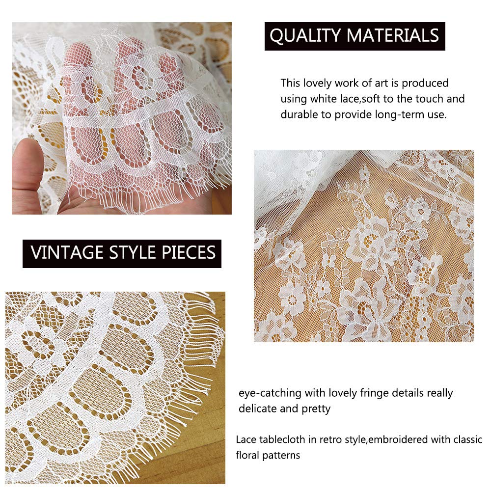 Vintage Lace Tablecloth Rectangle 60X120 Inches Long Embroidered White Table Cloths For Parties Wedding Reception Fall Home Deco