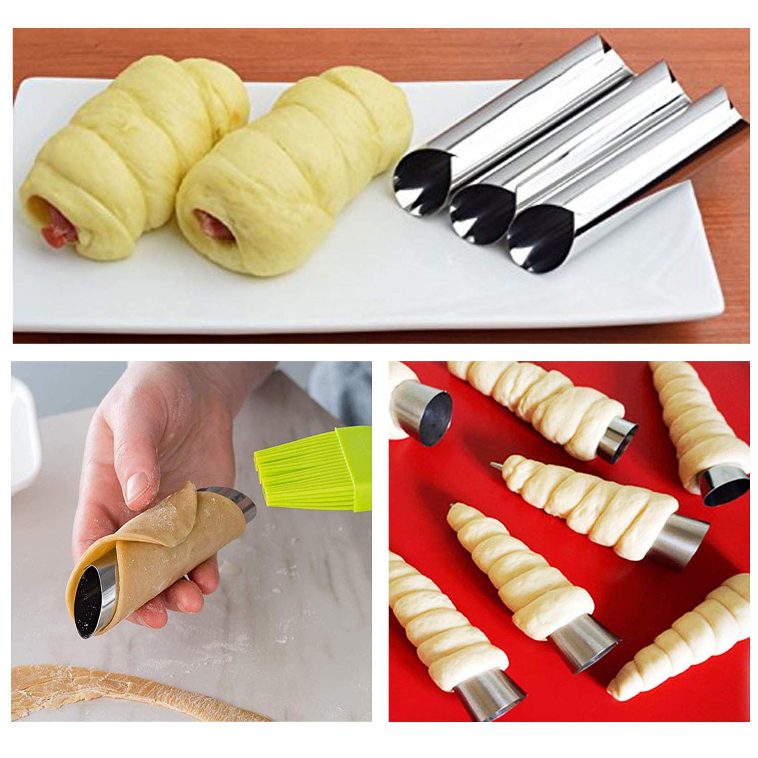 Woohome 34 Pcs Stainless Steel Cannoli Form Tubes, Cream Horn Mold, 20 Pcs Diagonal Shaped And 10 Pcs Cone Tubular Shaped Mold,B