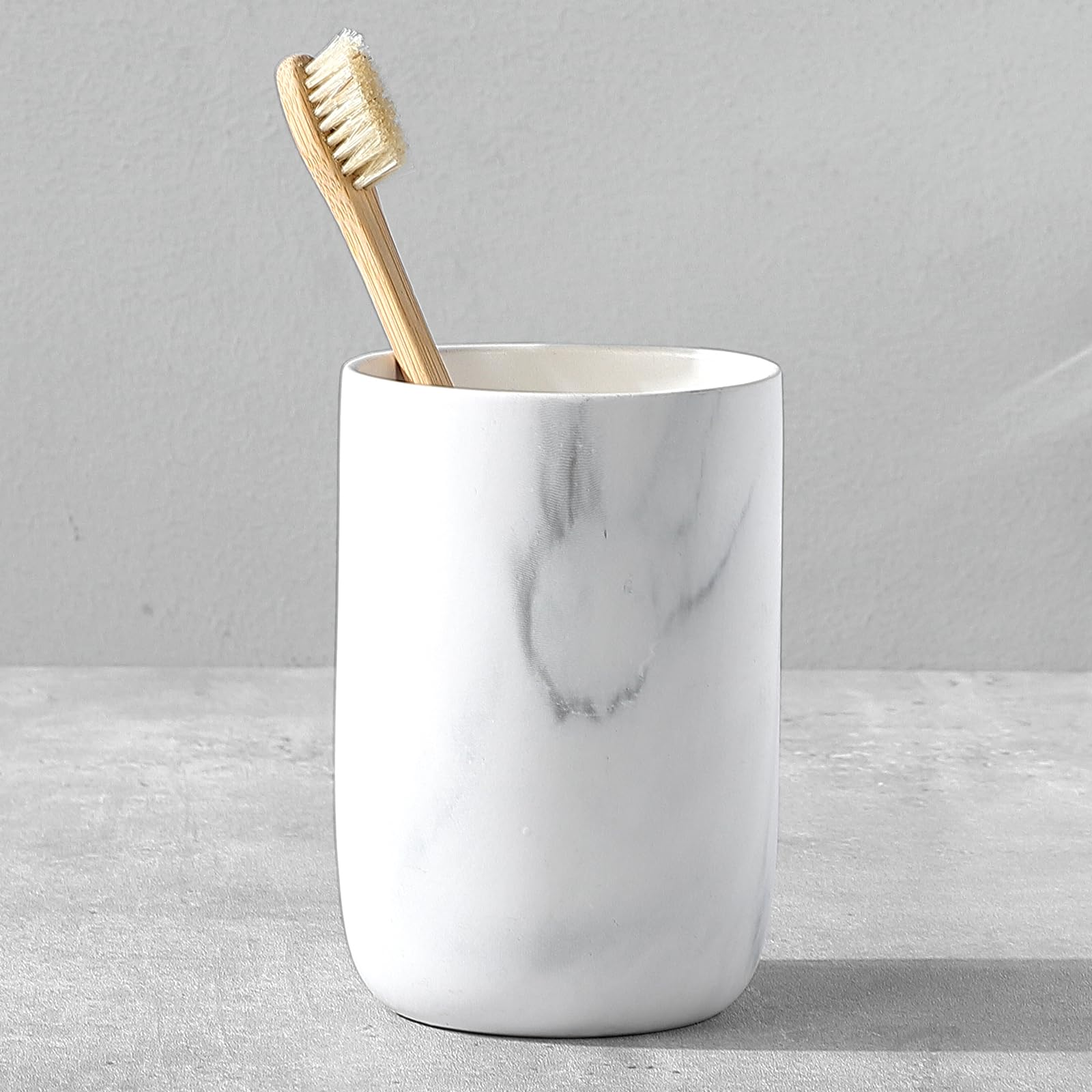 Marble Toothbrush Holders for Bathrooms - 1 Cups Ceramic Toothbrush Toothpaste Holders, White Marble Bathroom Tumbler Cups Reusa
