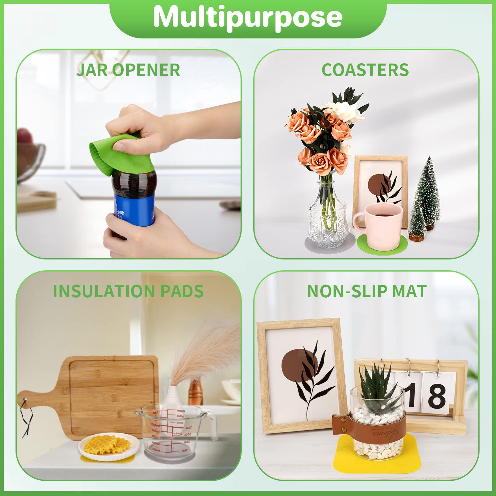 6Pcs Jar Opener Gripper Pads, Rubber Jar Grippers Multi-Function Kitchen Gadget Anti-Slip Coasters Bottle Lid Opener Jar Opener